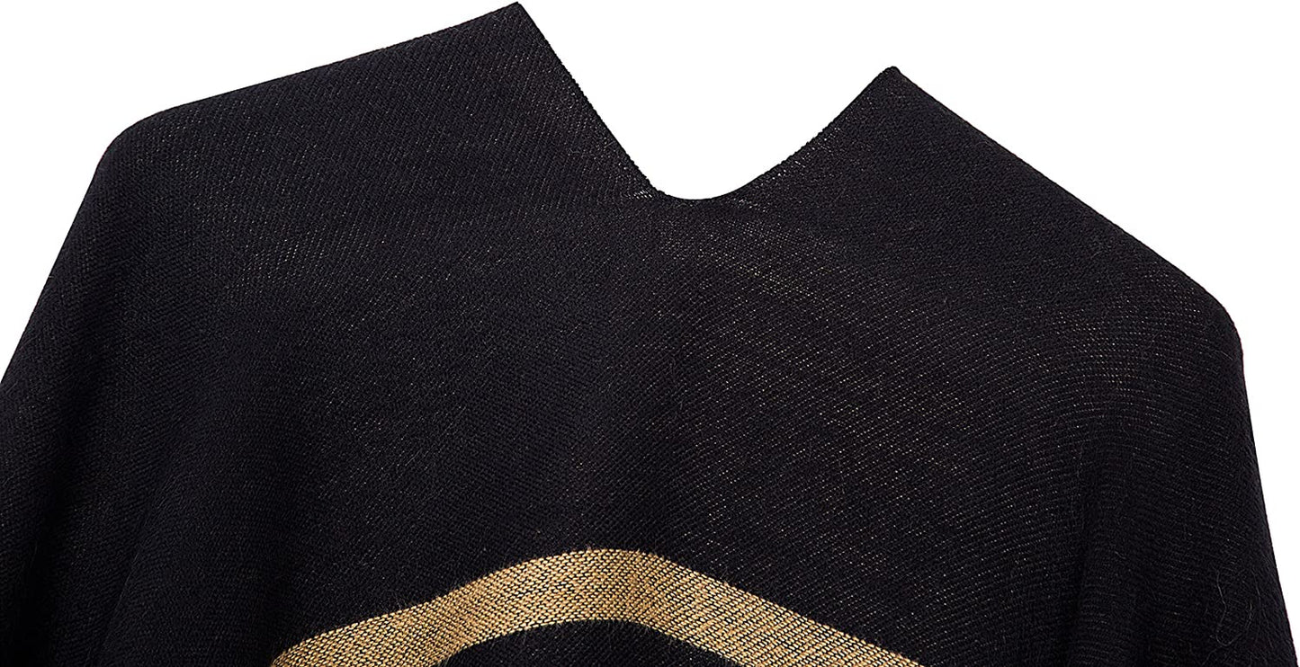 Women'S Printed Tassel Open Front Poncho Cape Wrap Shawl