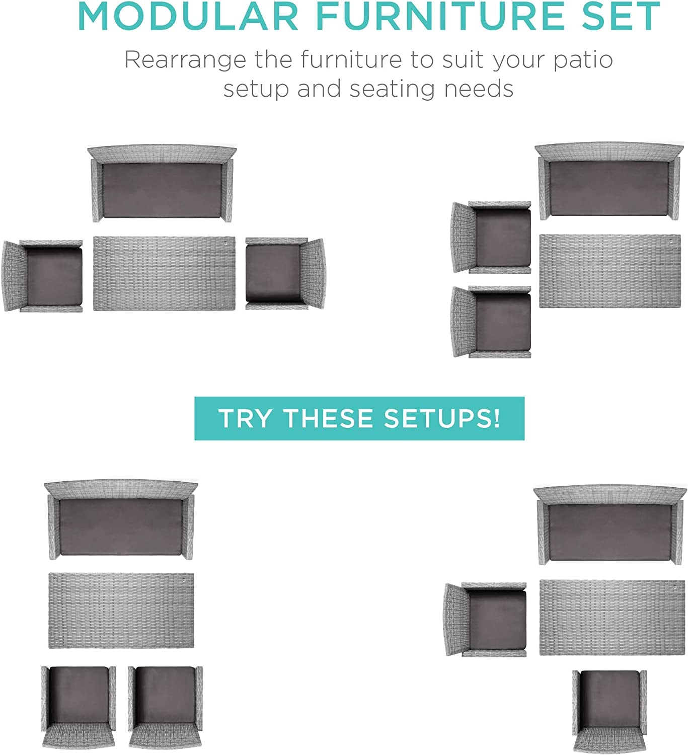 4-Piece Outdoor Wicker Patio Conversation Furniture Set for Backyard, Deck, Poolside W/Coffee Table, Seat Cushions - Gray Wicker/Gray Cushions