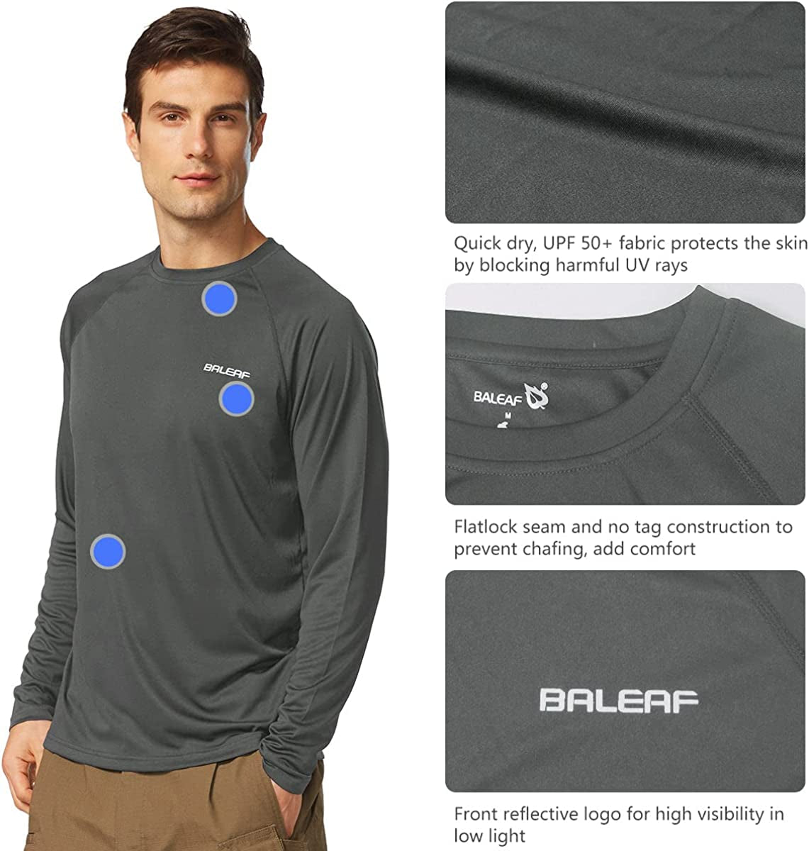 Men'S Sun Protection Shirts UV SPF UPF 50+ Long Sleeve Rash Guard Fishing Running Quick Dry Lightweight
