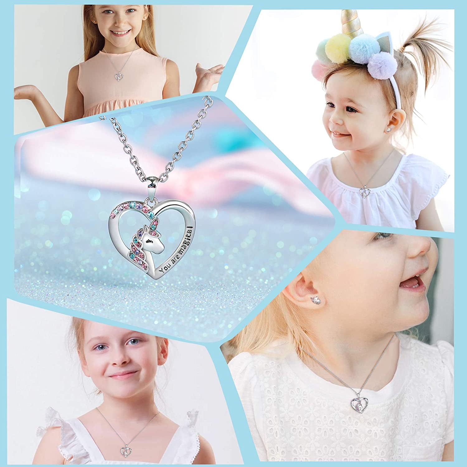 Unicorn Necklace for Women Girls CZ Stone Heart Pendant Necklace with You Are Magical Message Christmas Birthday Party Jewelry Gift for Daughter Granddaughter Niece