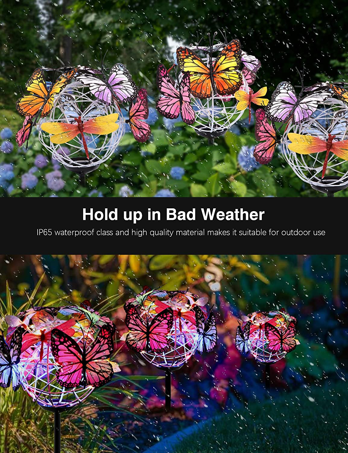 Solar Lights Outdoor Butterfly Lights Garden Decorative Solar Stake Lights with Butterflies Decor Powered Waterproof for Garden Yard Pathway 2 Pack