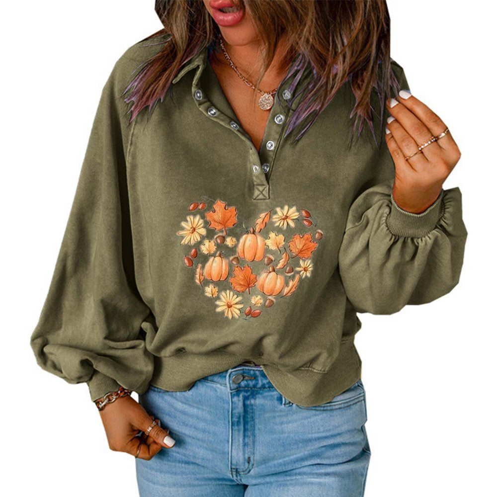 Fall Sweatshirts for Women 2022 Heart Leaves Print Fall Pullover Thanksgiving Pumpkin Print Sweatshirt Pullover Tops Women Sweaters Clearance Cheap