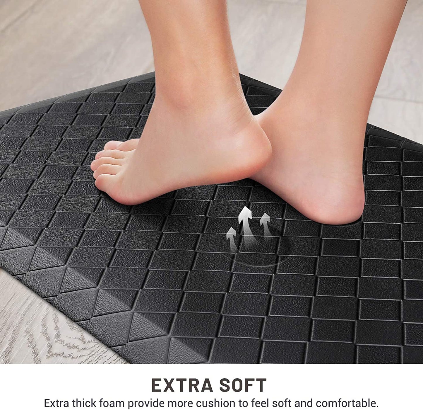 Kitchen Floor Mat Cushioned Anti-Fatigue Kitchen Rug,17.3"X28",Thick Waterproof Non-Slip Kitchen Mats and Rugs Heavy Duty Ergonomic Comfort Rug for Kitchen,Floor,Office,Sink,Laundry,Black
