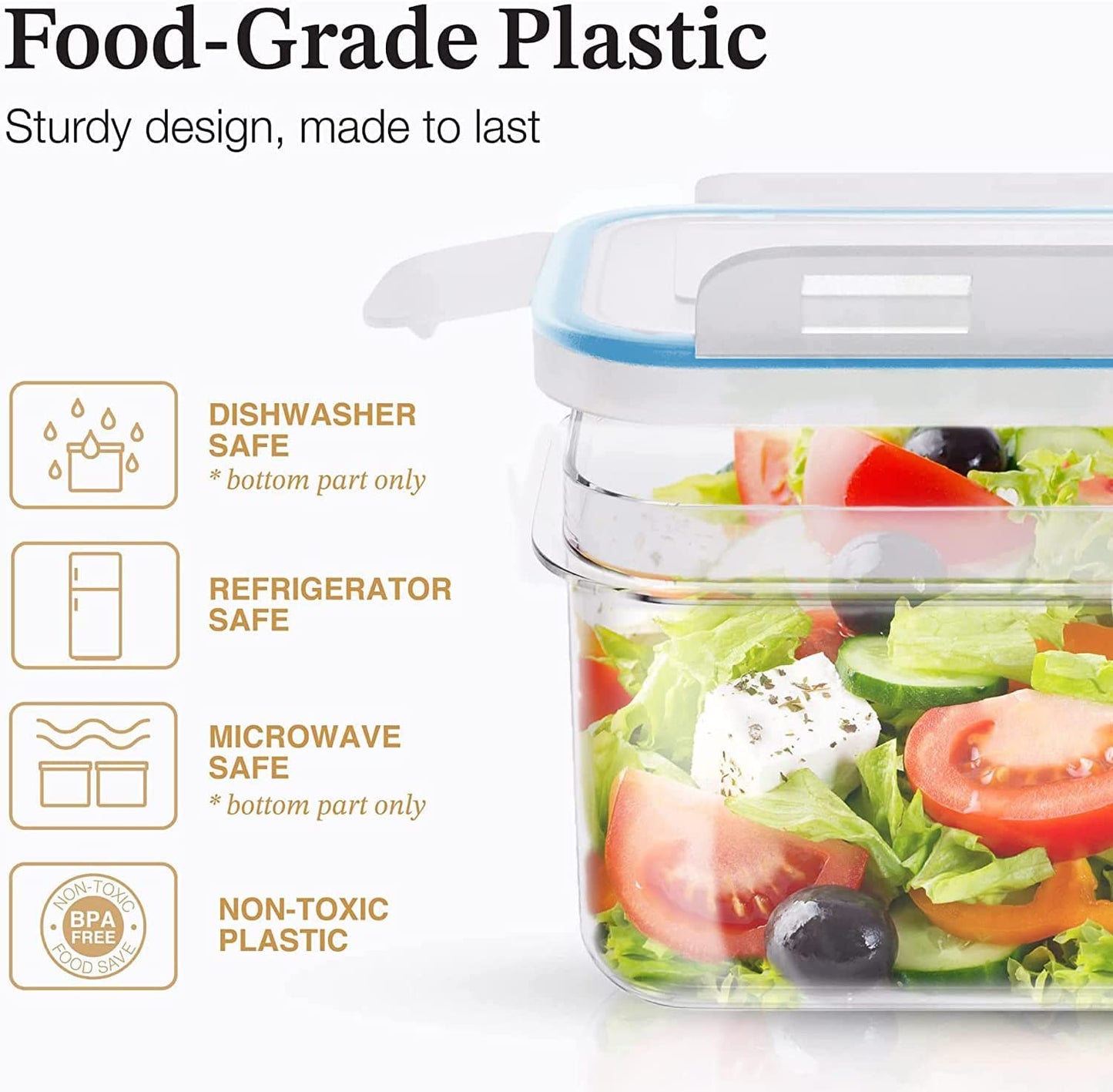 Premium Food Containers with Lids for Kitchen & Pantry Organization - BPA Free Variety Plastic Containers for Dry Food Storage & Other Pantry Needs - 14 Pack Blue Containers for Food