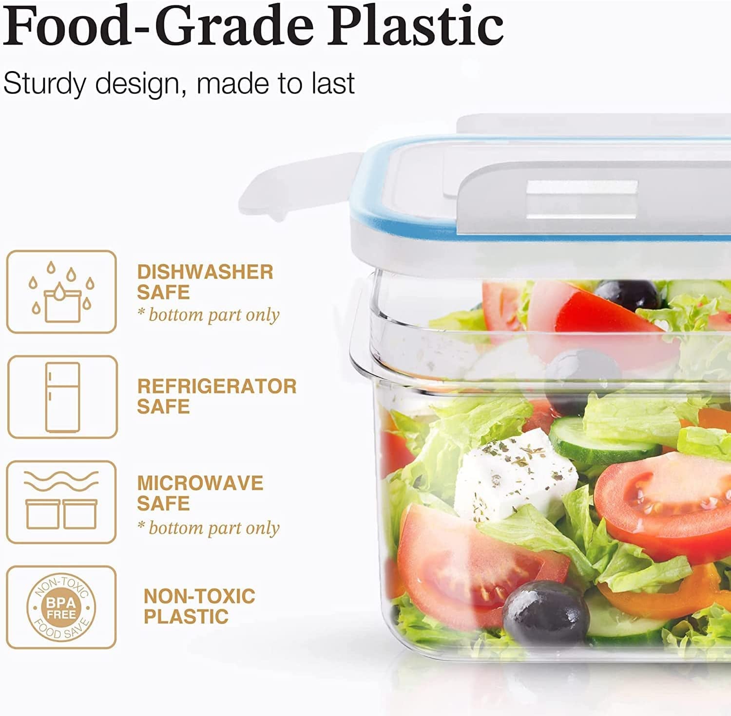 Premium Food Containers with Lids for Kitchen & Pantry Organization - BPA Free Variety Plastic Containers for Dry Food Storage & Other Pantry Needs - 14 Pack Blue Containers for Food