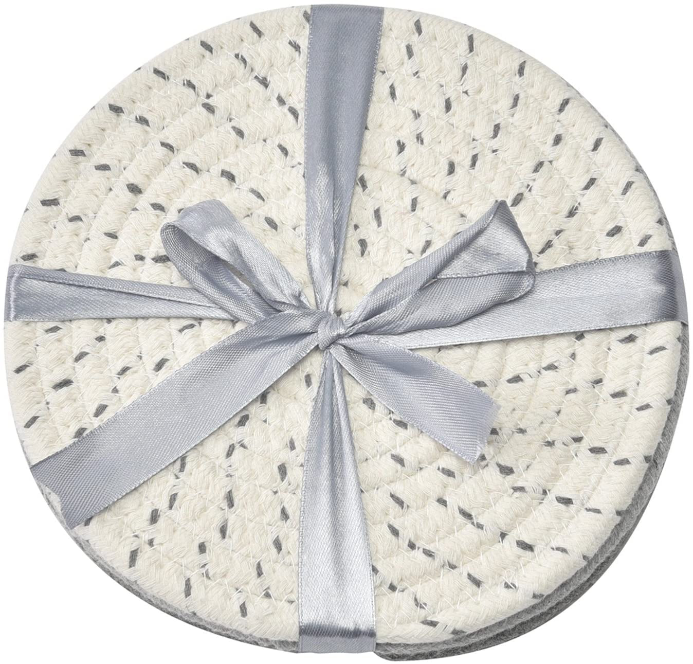 Potholders Set Trivets Set 100% Pure Cotton Thread Weave Hot Pot Holders Set (Set of 3) Stylish Coasters, Hot Pads, Hot Mats,Spoon Rest for Cooking and Baking by Diameter 7 Inches (Gray)