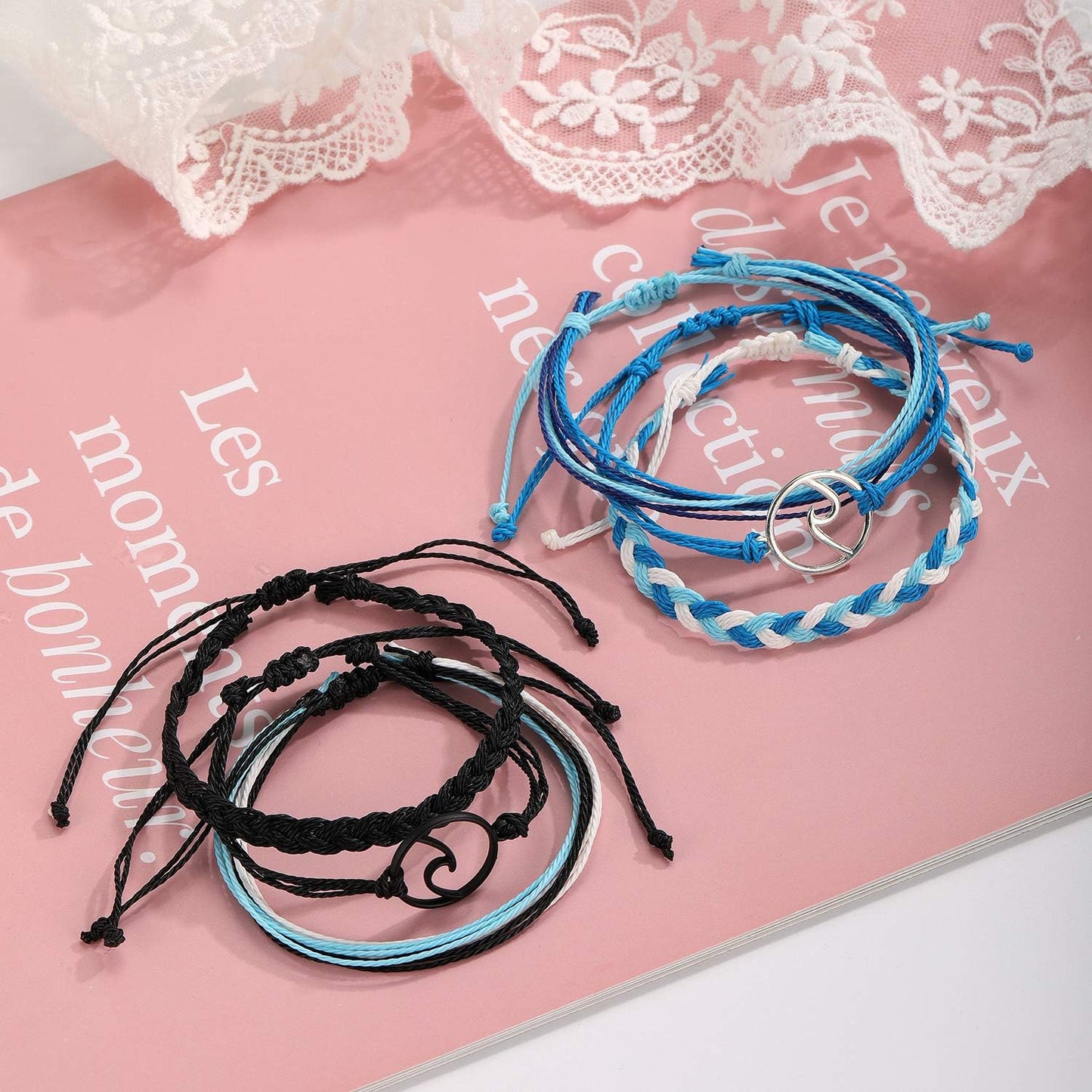 Surf String Wave Bracelets for Women Girls Boho Handmade Waterproof Adjustable Braided Beach Surfer Bracelets Set