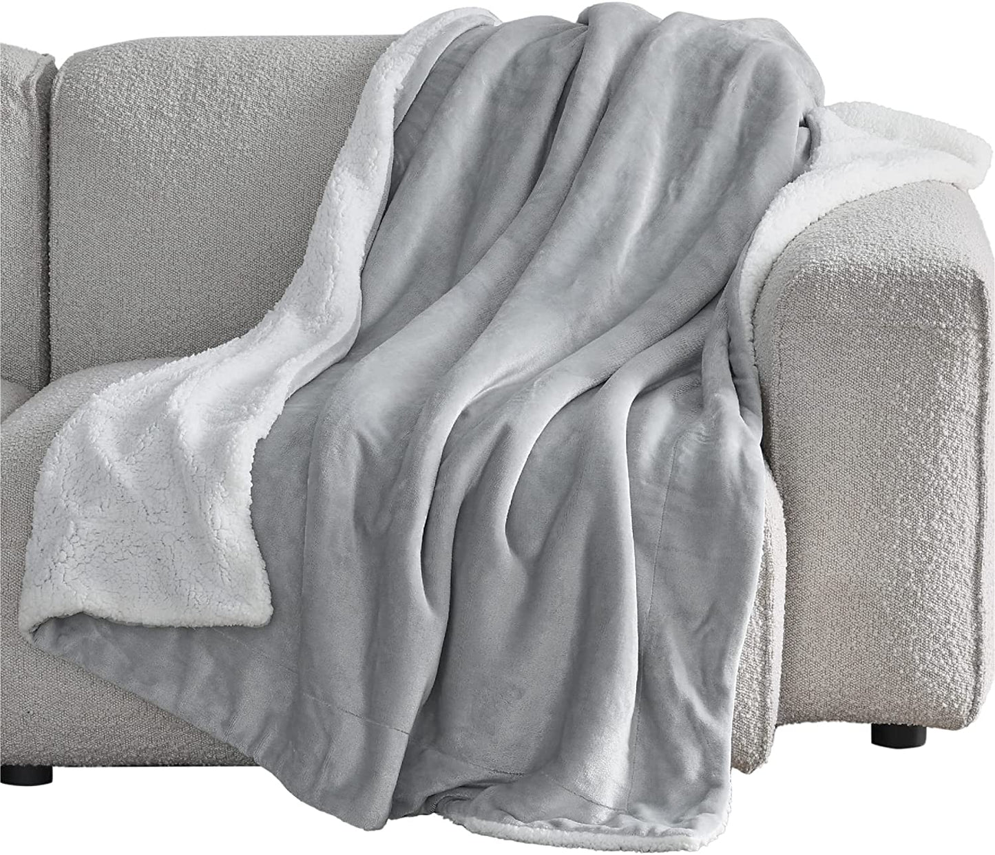 Sherpa Fleece Throw Blanket for Couch - Light Grey Thick Fuzzy Warm Soft Blankets and Throws for Sofa, 50X60 Inches