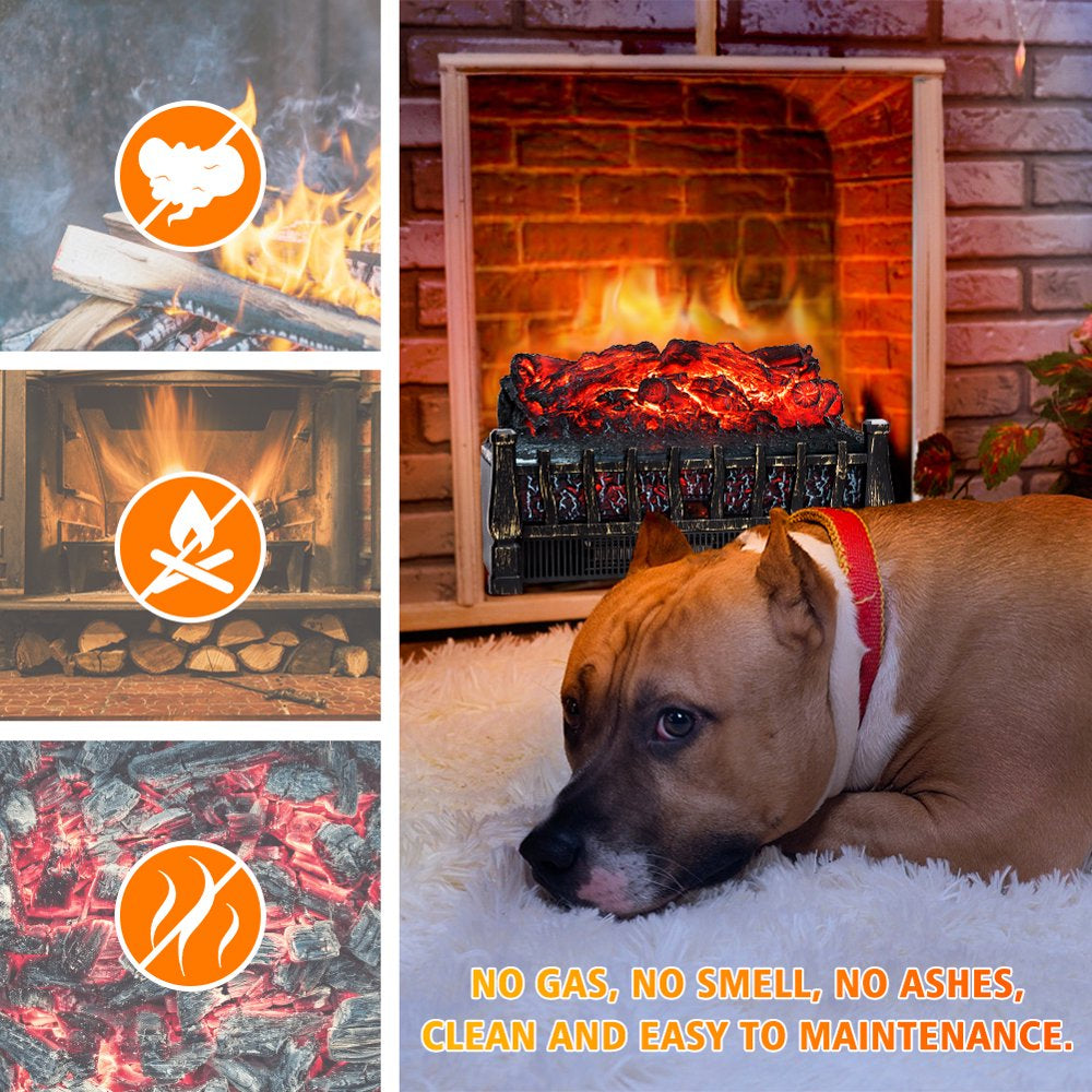 Lifeplus Electric Fireplace Insert Log Set Heater Portable Freestanding with Remote Control Adjustable Brightness Antique Bronze Finish, 23"