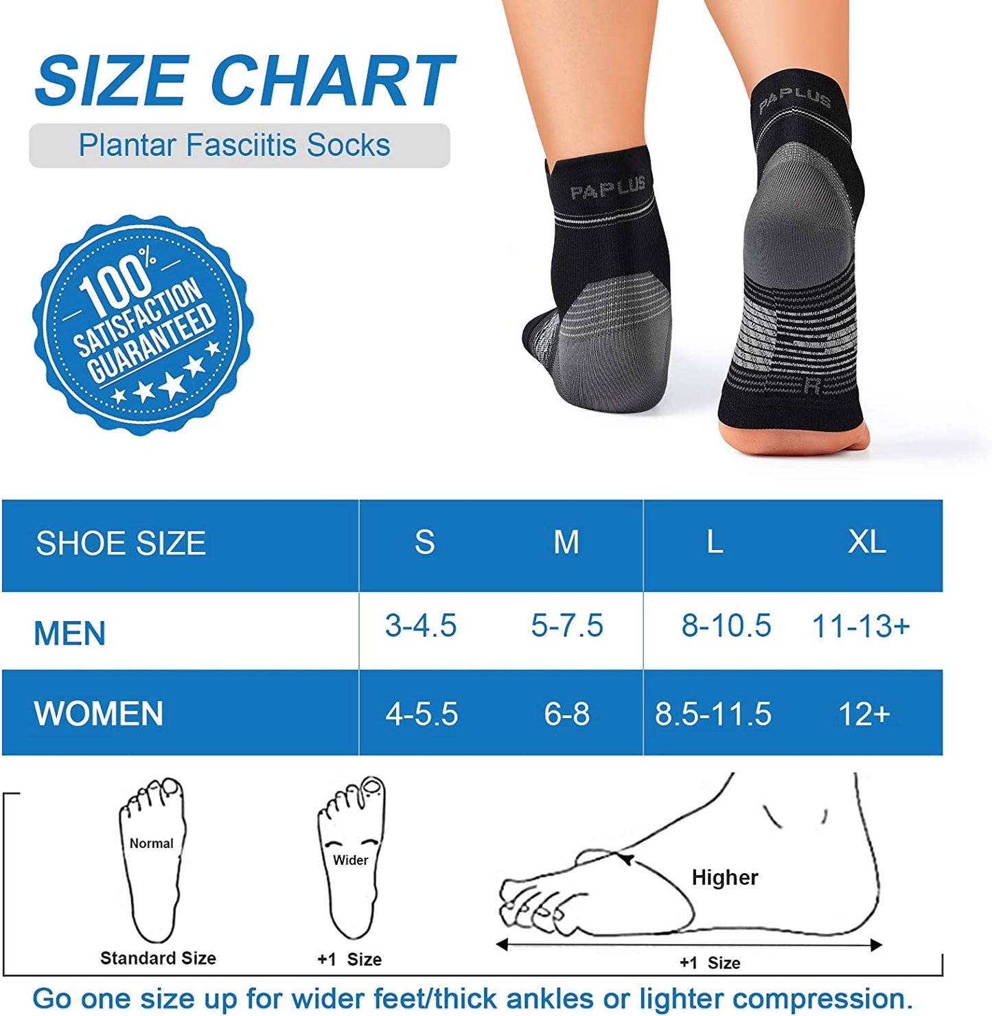 Plantar Fasciitis Sock (6 Pairs) for Men and Women, Compression Foot Sleeves with Arch and Ankle Support (Black, Large)