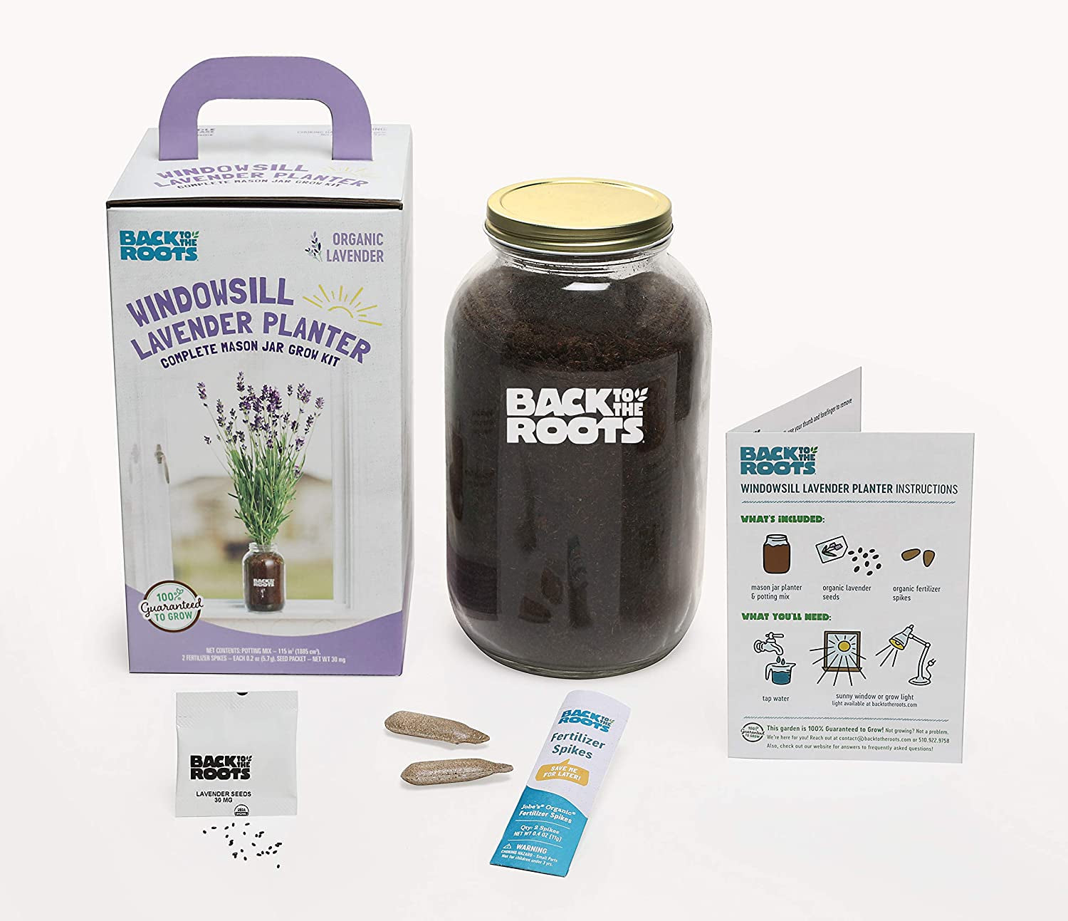 Lavender Organic Windowsill Planter Kit - Grows Year Round, Includes Everything Needed for Planting