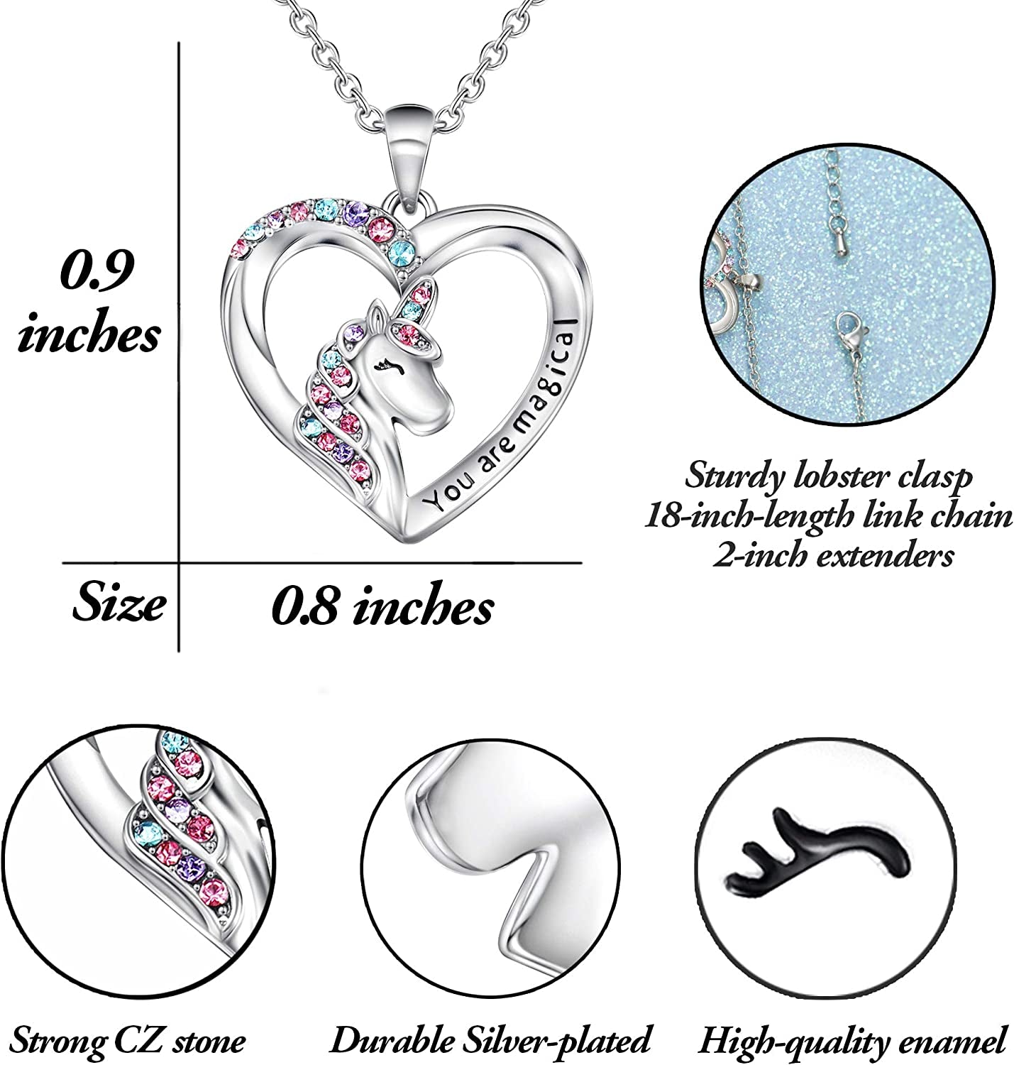 Unicorn Necklace for Women Girls CZ Stone Heart Pendant Necklace with You Are Magical Message Christmas Birthday Party Jewelry Gift for Daughter Granddaughter Niece