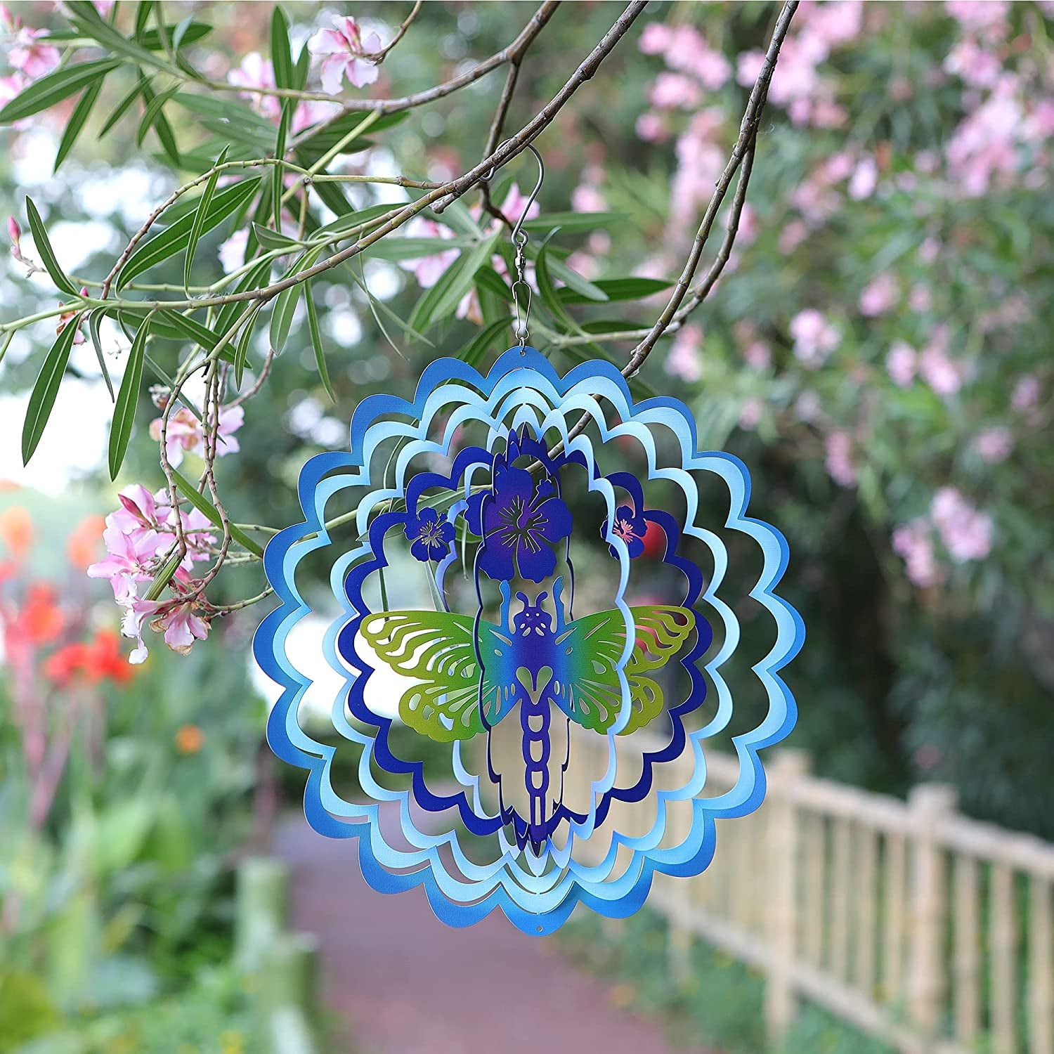 Kinetic 3D Metal Dragonfly Wind Spinner Hanging Ornament Worth Gift for Home and Garden - 12Inch Dragonfly Mandala Kinetic Hanging Whirligigs Sun Catcher Windmills