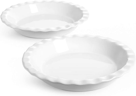 Ceramic Pie Pans for Baking, 9 Inches Pie Plate for Apple Pie, round Baking Dish, 36 Ounce Deep Dish Pie Pan, Set of 2, White