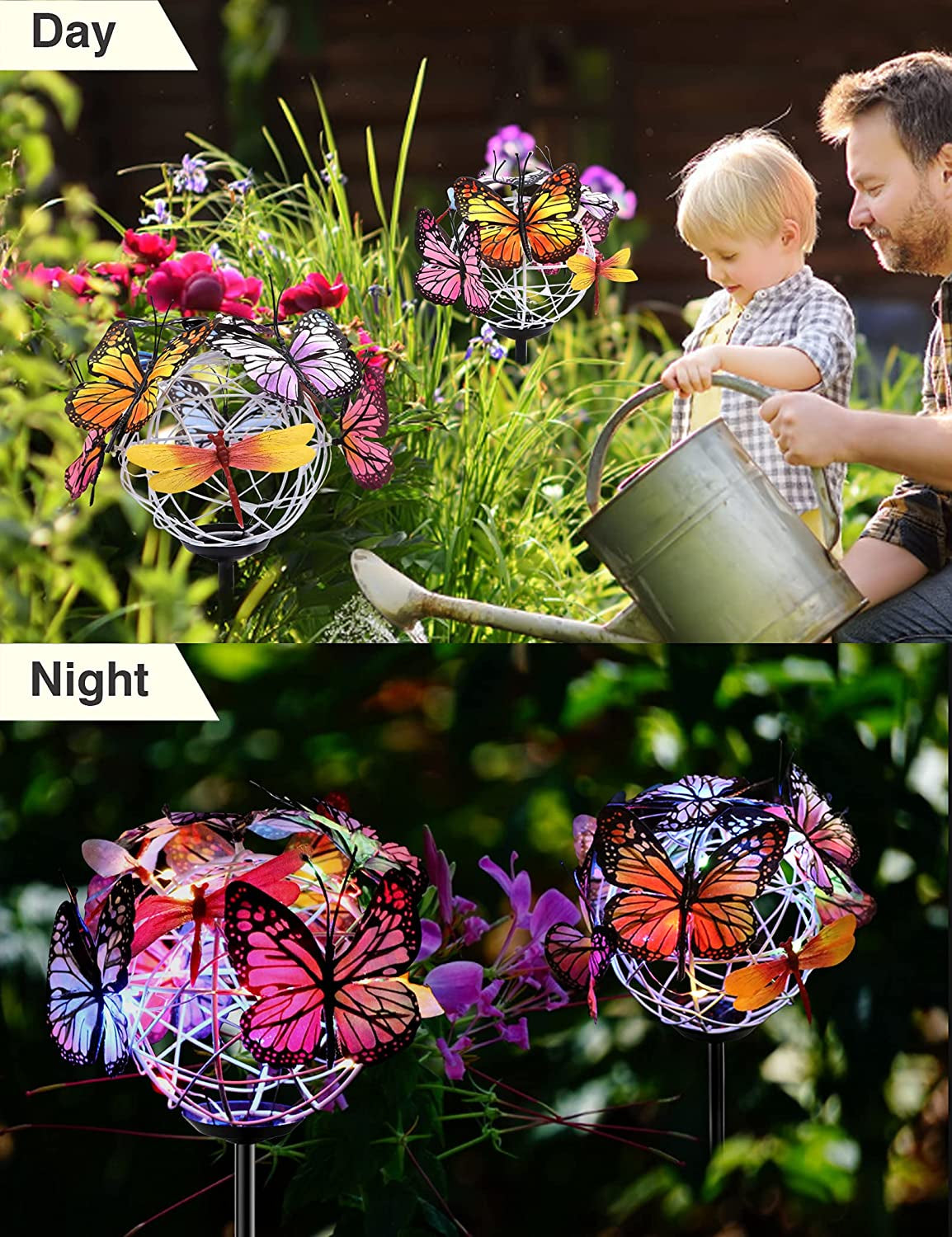 Solar Lights Outdoor Butterfly Lights Garden Decorative Solar Stake Lights with Butterflies Decor Powered Waterproof for Garden Yard Pathway 2 Pack