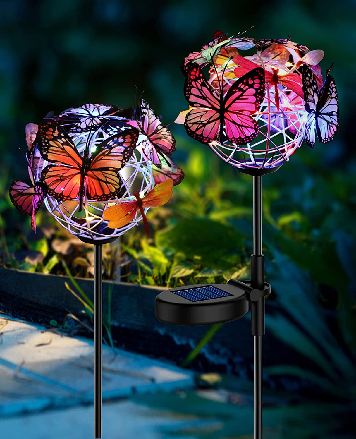 Solar Lights Outdoor Butterfly Lights Garden Decorative Solar Stake Lights with Butterflies Decor Powered Waterproof for Garden Yard Pathway 2 Pack
