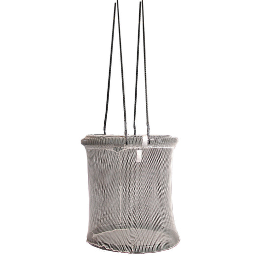 A gray Frabill bait quarter with a soft nylon mesh container and a Velcro lid, designed for storing bait or game fish.