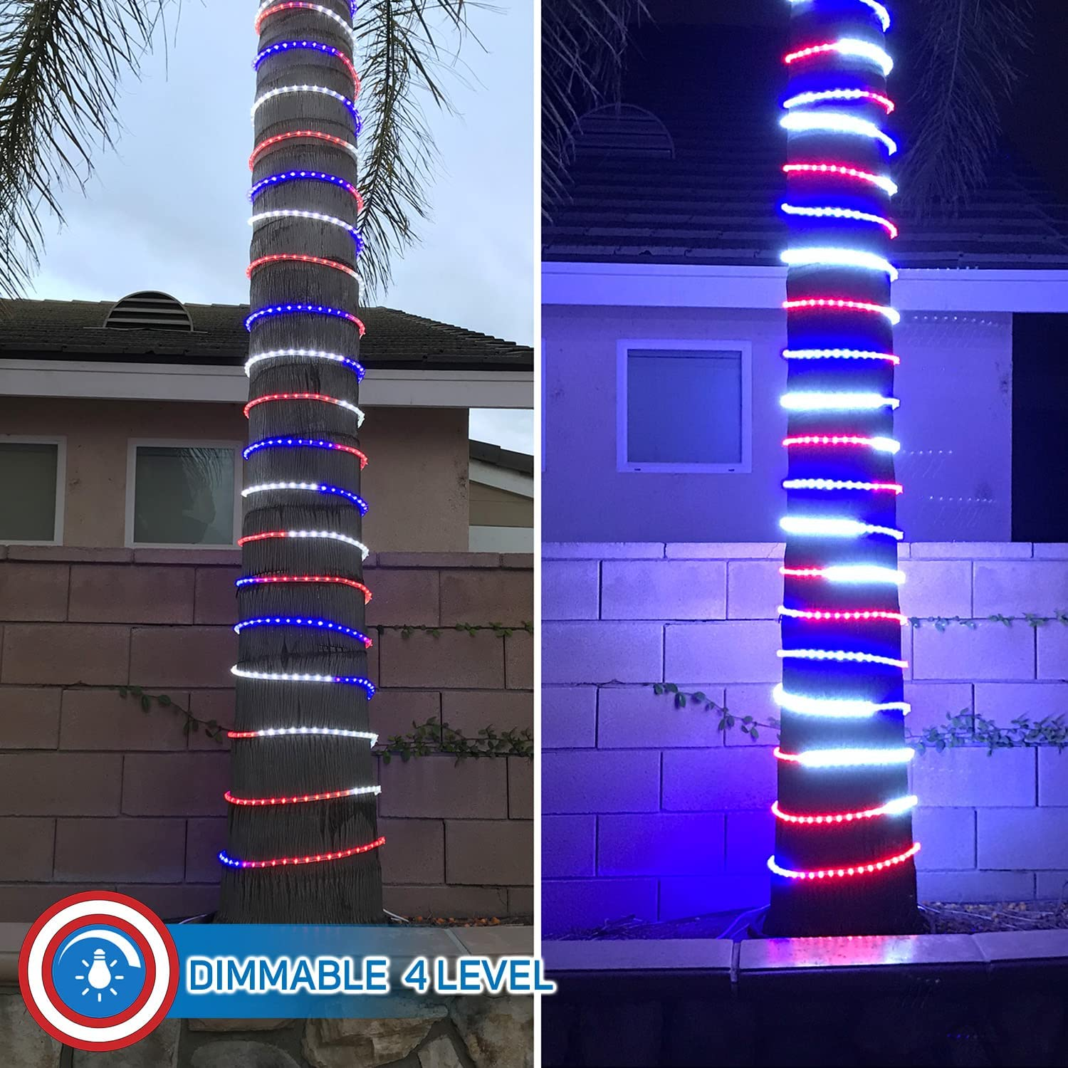 50Ft Blue Red White Led Rope Lights Lamps Kit with Controller Indoor Outdoor Decorative Lighting for Patriotic 4Th of July Memorial Day Decor Patio Deck Flexible String Tube Lights