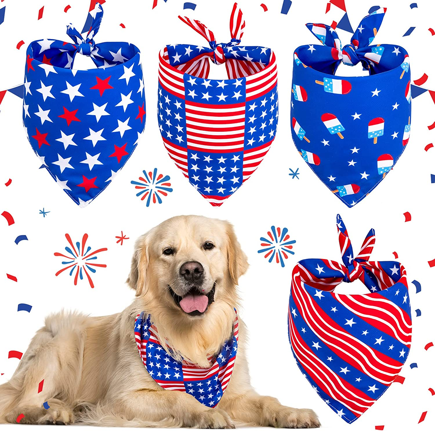 4 Pack 4Th of July Dog Bandanas American Flag Reversible Triangle Dog Bibs Patriotic Stars Stripes Pet Scarf Independence Day Dog Neckerchief for Small Medium Large Pet Cat Dog Memorial Day