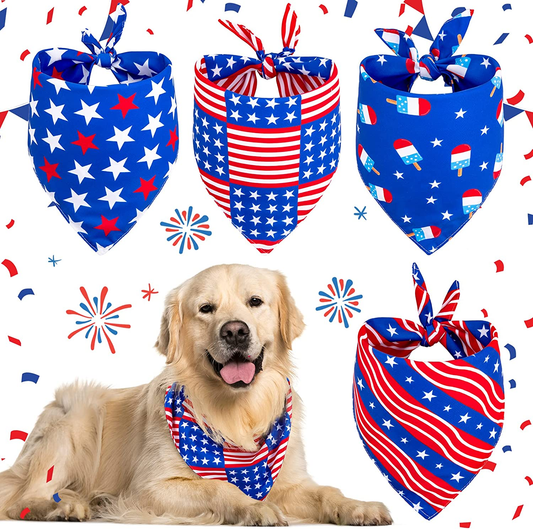 4 Pack 4Th of July Dog Bandanas American Flag Reversible Triangle Dog Bibs Patriotic Stars Stripes Pet Scarf Independence Day Dog Neckerchief for Small Medium Large Pet Cat Dog Memorial Day