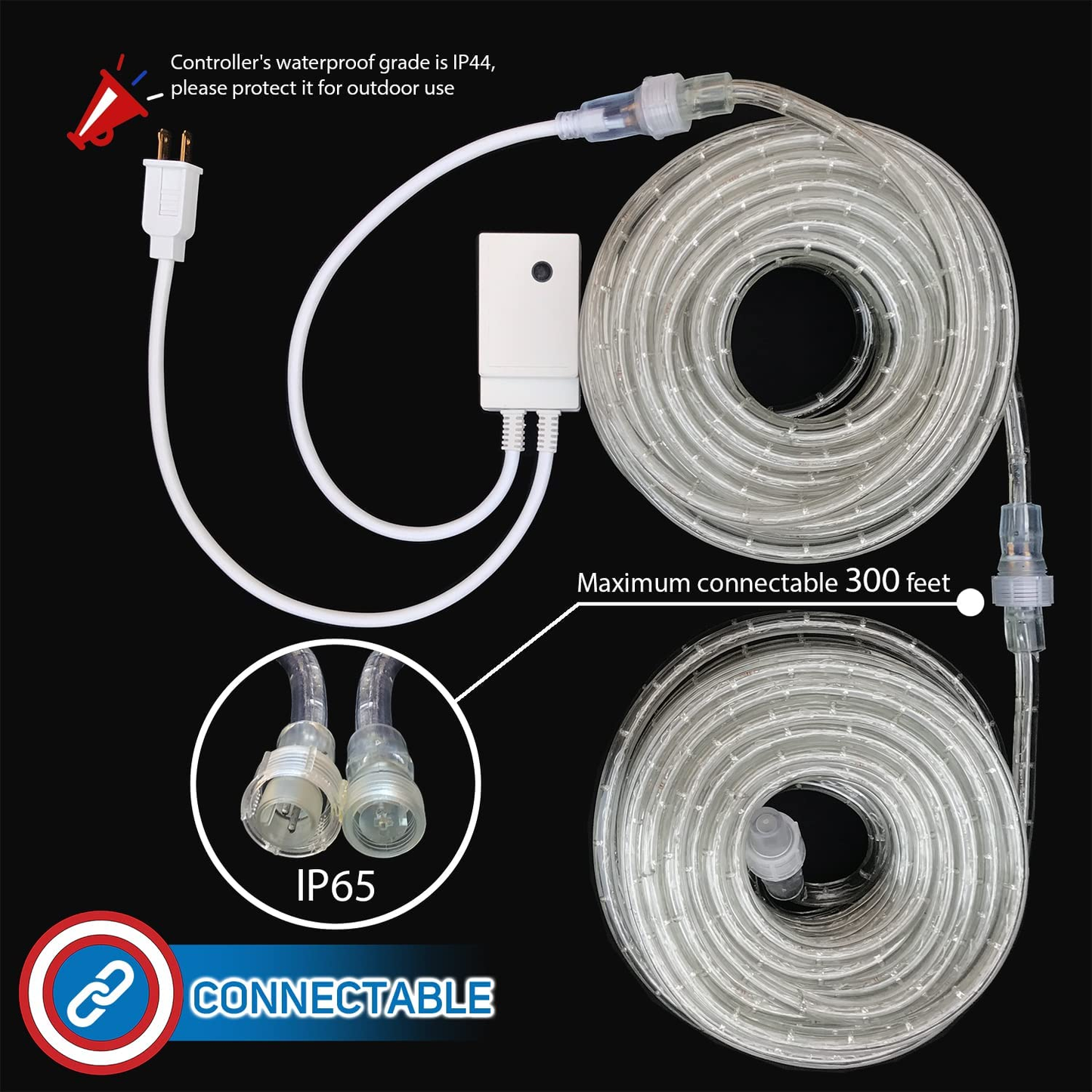 50Ft Blue Red White Led Rope Lights Lamps Kit with Controller Indoor Outdoor Decorative Lighting for Patriotic 4Th of July Memorial Day Decor Patio Deck Flexible String Tube Lights