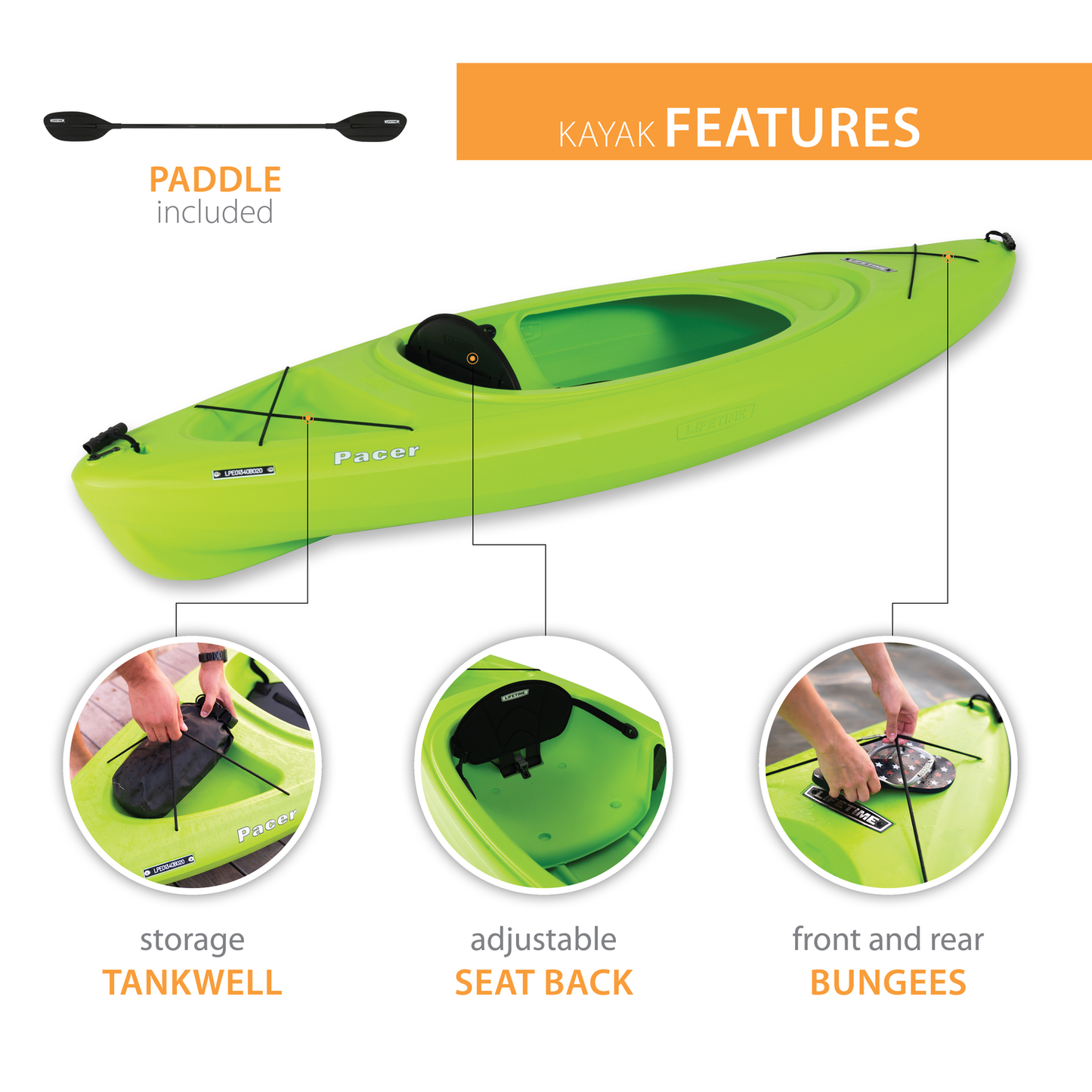 Lifetime Pacer 8 Ft Sit-In Kayak (Paddle Included), Green
