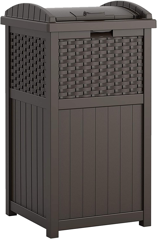 Suncast 33 Gallon Hideaway Can Resin Outdoor Trash with Lid Use in Backyard, Deck, or Patio, 33-Gallon, Brown