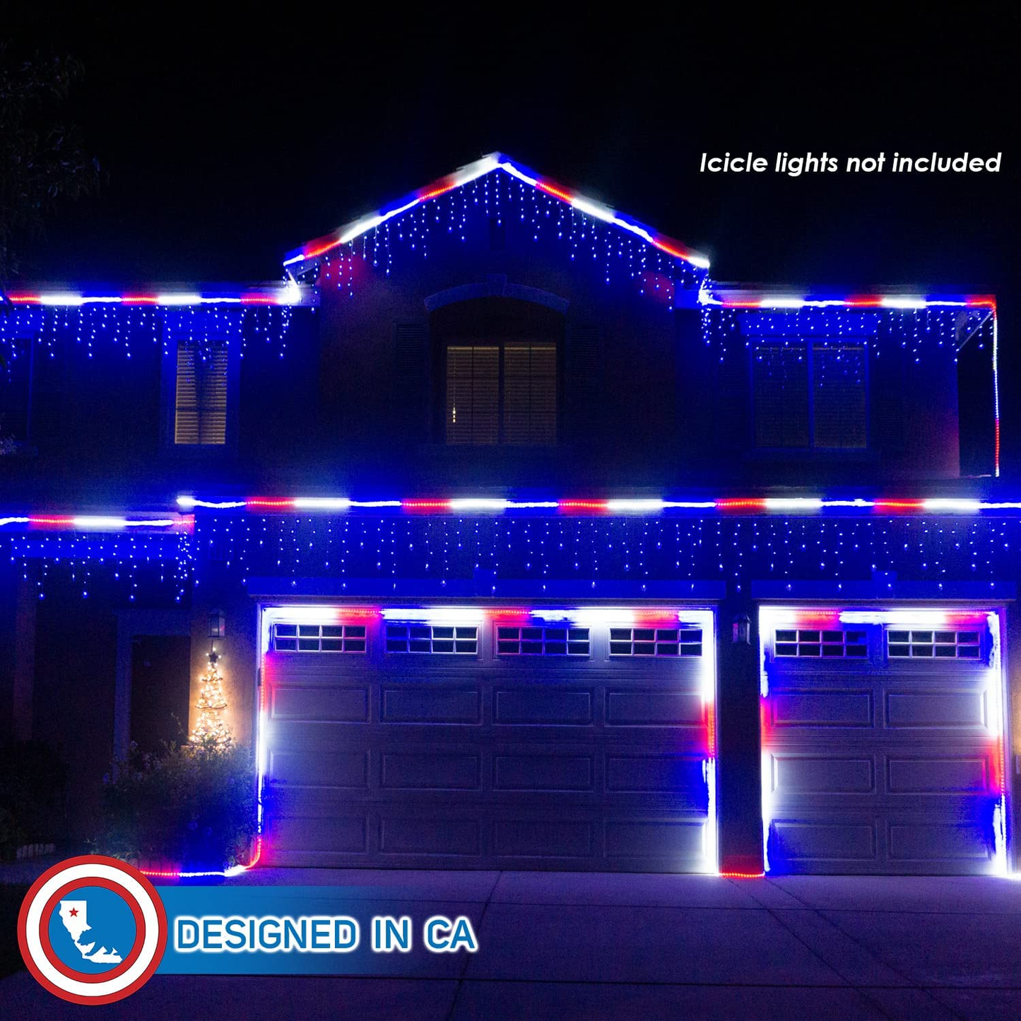 50Ft Blue Red White Led Rope Lights Lamps Kit with Controller Indoor Outdoor Decorative Lighting for Patriotic 4Th of July Memorial Day Decor Patio Deck Flexible String Tube Lights