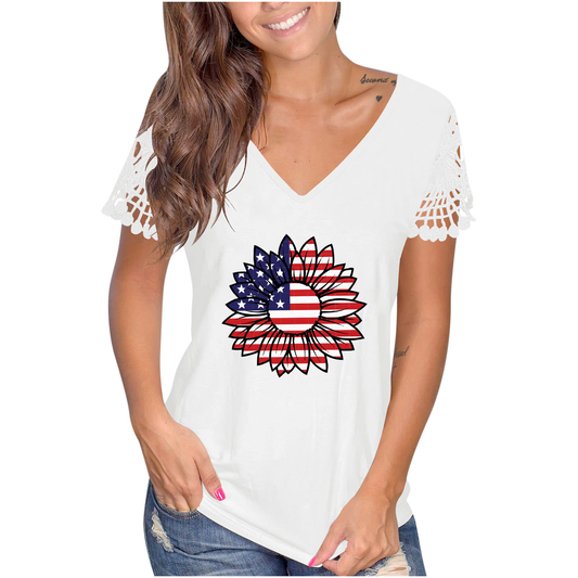 Womens Tops Casual, Women Summer Tops 4Th of July Short Sleeve Tunic V Neck Tees Shirts Loose Casual Tee T-Shirt Tops