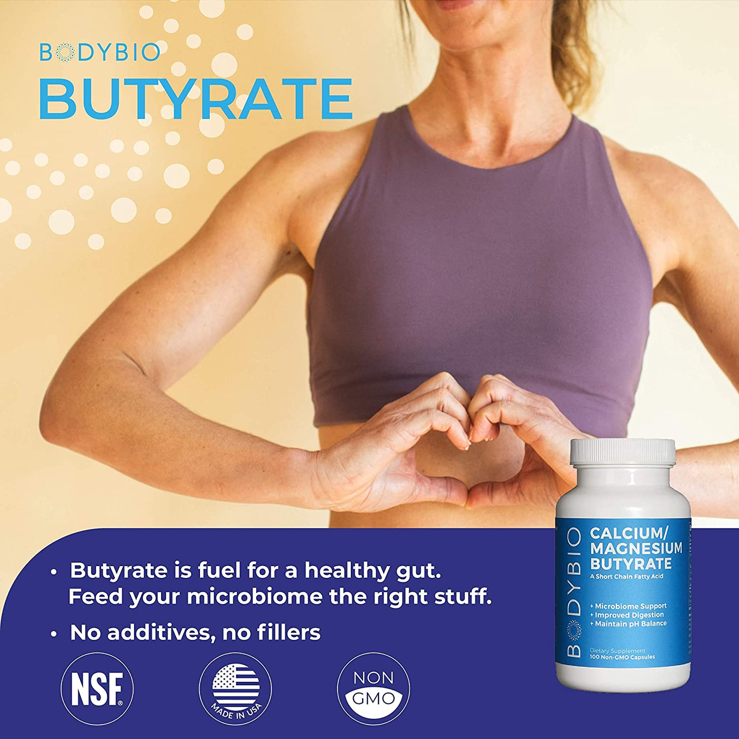 Gut Health Supplement 100 Caps- Butyrate+Calcium+Magnesium, Ultimate Postbiotic| No Bloating| No Gas| Great Poops| Supports Healthy Digestion | Leaky Gut Repair | No Filler or Additives by