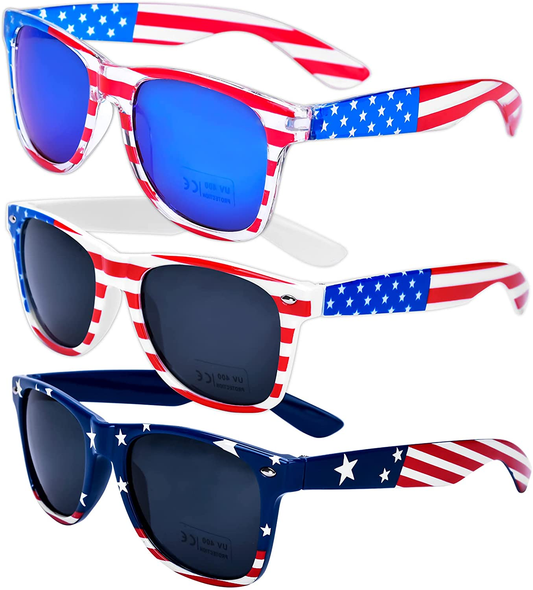 3 Pairs American Flag Sunglasses, 4Th of July Decorations Frame Sunglasses for Women Men Teens, Patriotic Party Favors Supplies Independence Day Memorial Day Decorations 4Th of July Accessories