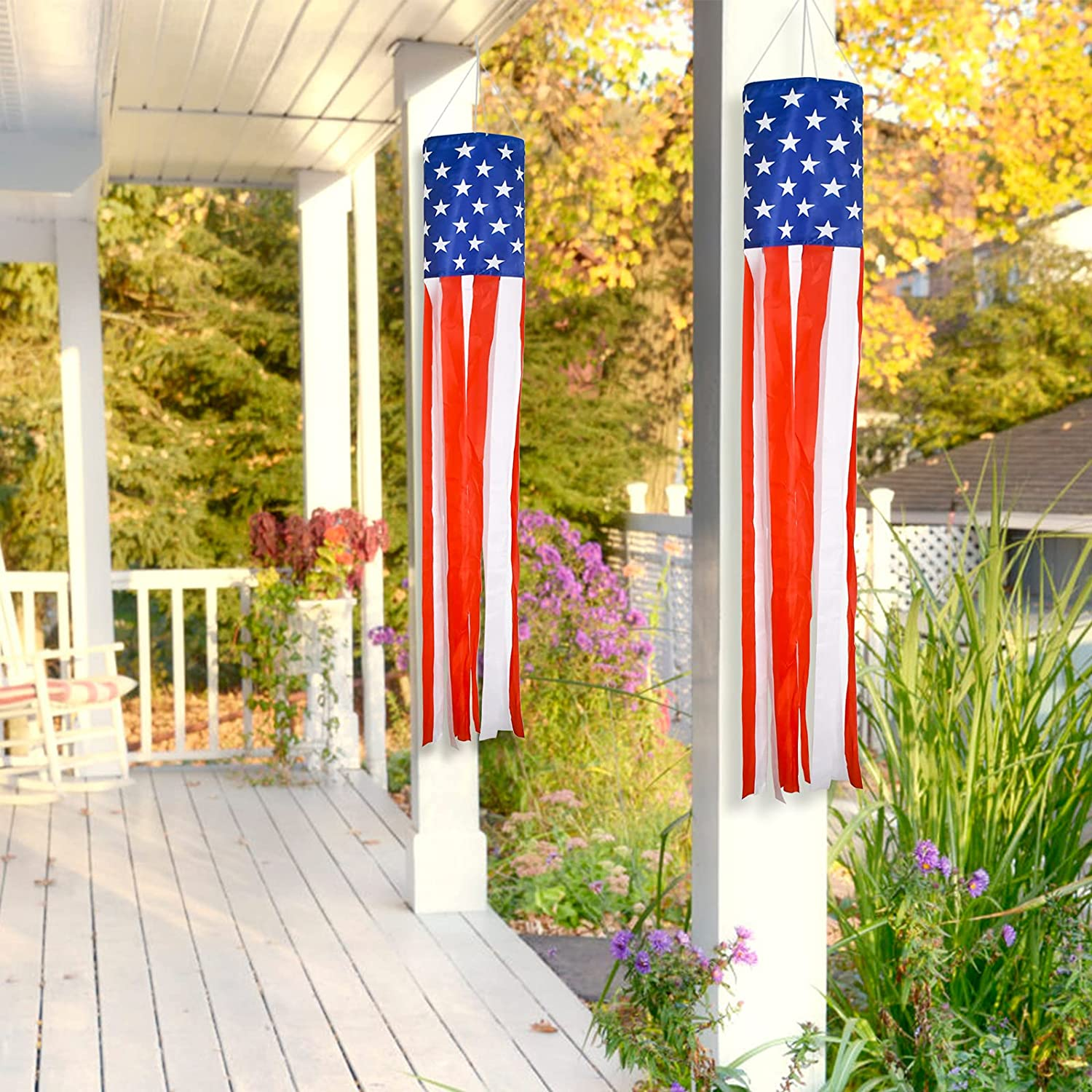 4Th of July Decor,Set of 2 American Flag Windsock 60 Inch,Yard/Garden Clearance Outdoor Decorations Hanging,Wind Socks Hanging with Embroidered Stars Stripes,Fourth of July USA Patriotic Decoration