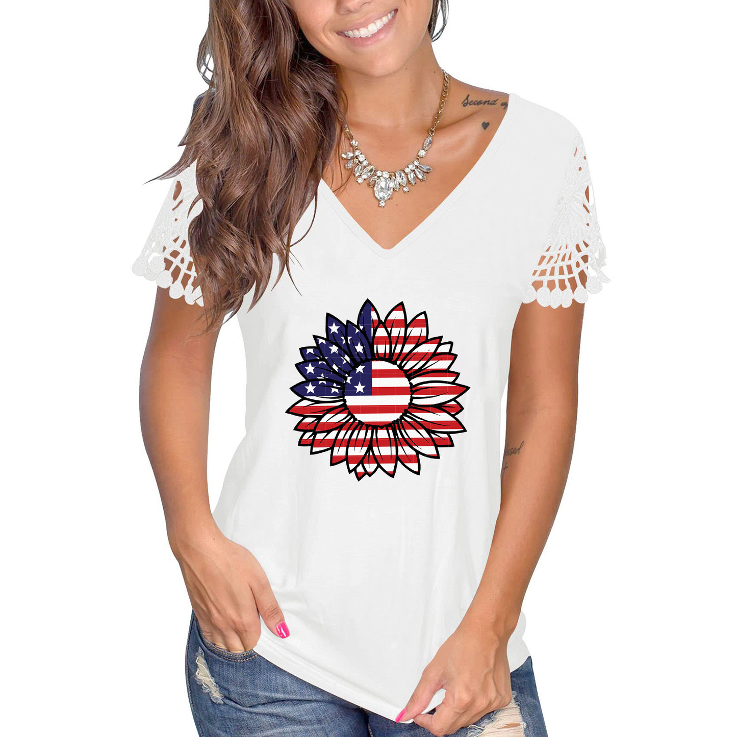 Womens Tops Casual, Women Summer Tops 4Th of July Short Sleeve Tunic V Neck Tees Shirts Loose Casual Tee T-Shirt Tops