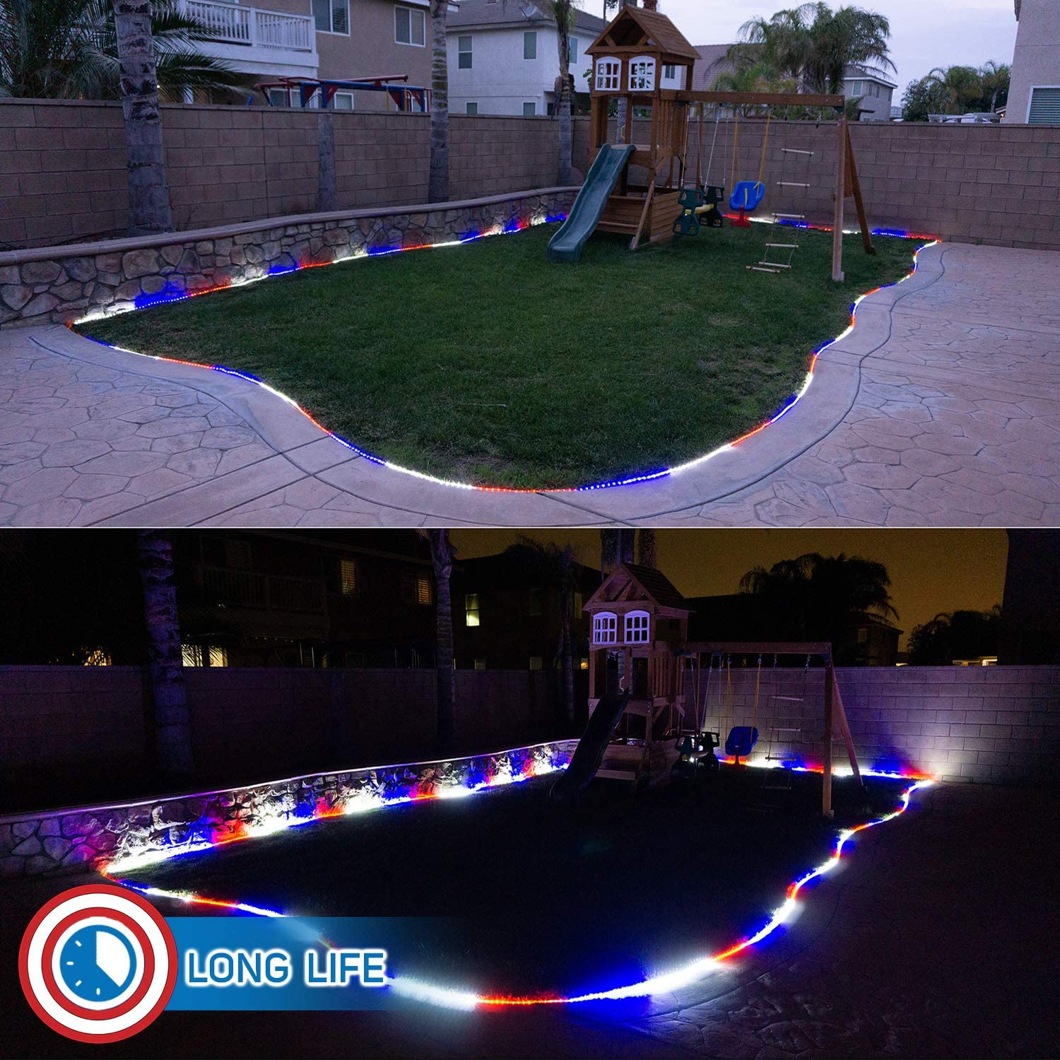 50Ft Blue Red White Led Rope Lights Lamps Kit with Controller Indoor Outdoor Decorative Lighting for Patriotic 4Th of July Memorial Day Decor Patio Deck Flexible String Tube Lights