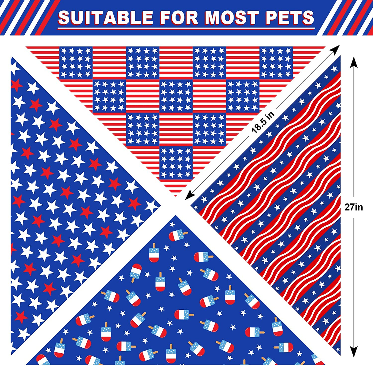 4 Pack 4Th of July Dog Bandanas American Flag Reversible Triangle Dog Bibs Patriotic Stars Stripes Pet Scarf Independence Day Dog Neckerchief for Small Medium Large Pet Cat Dog Memorial Day