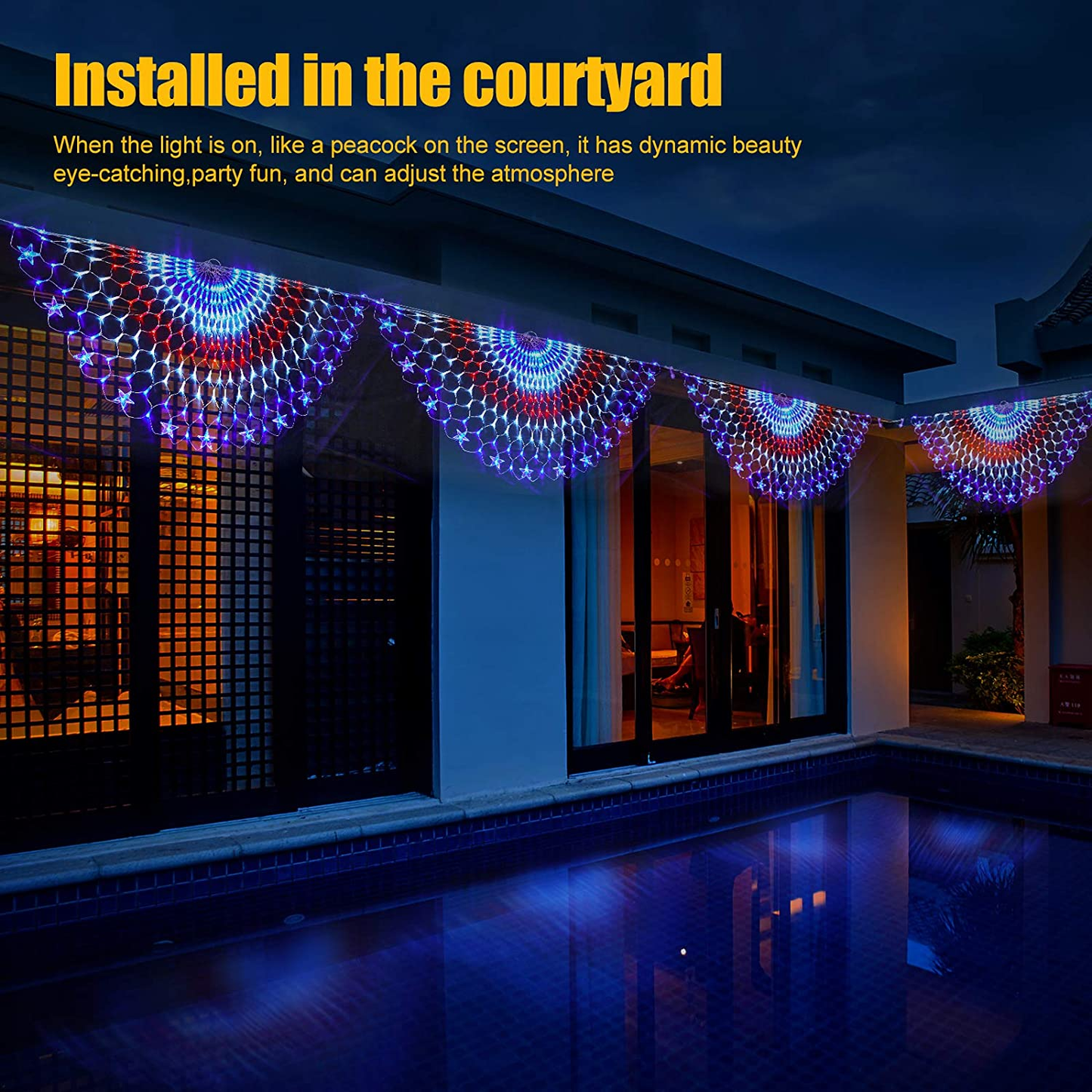 243 Leds American Flag Lights, Waterproof Led Half Fan Flag Light of the United States for Yard Garden Decoration, Festival, Holiday, 4Th of July Lights Independence Day Party Decorations