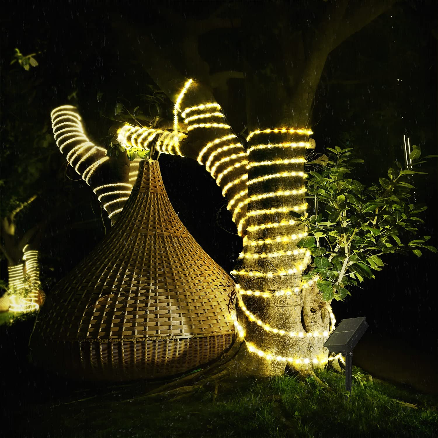 Solar Rope Light 33FT 100L IP65 Waterproof Outdoor LED Copper Fairy String Tube Lights for Party Garden Yard Home Wedding Christmas Halloween Holiday Tree Decoration Lighting (Warm White)