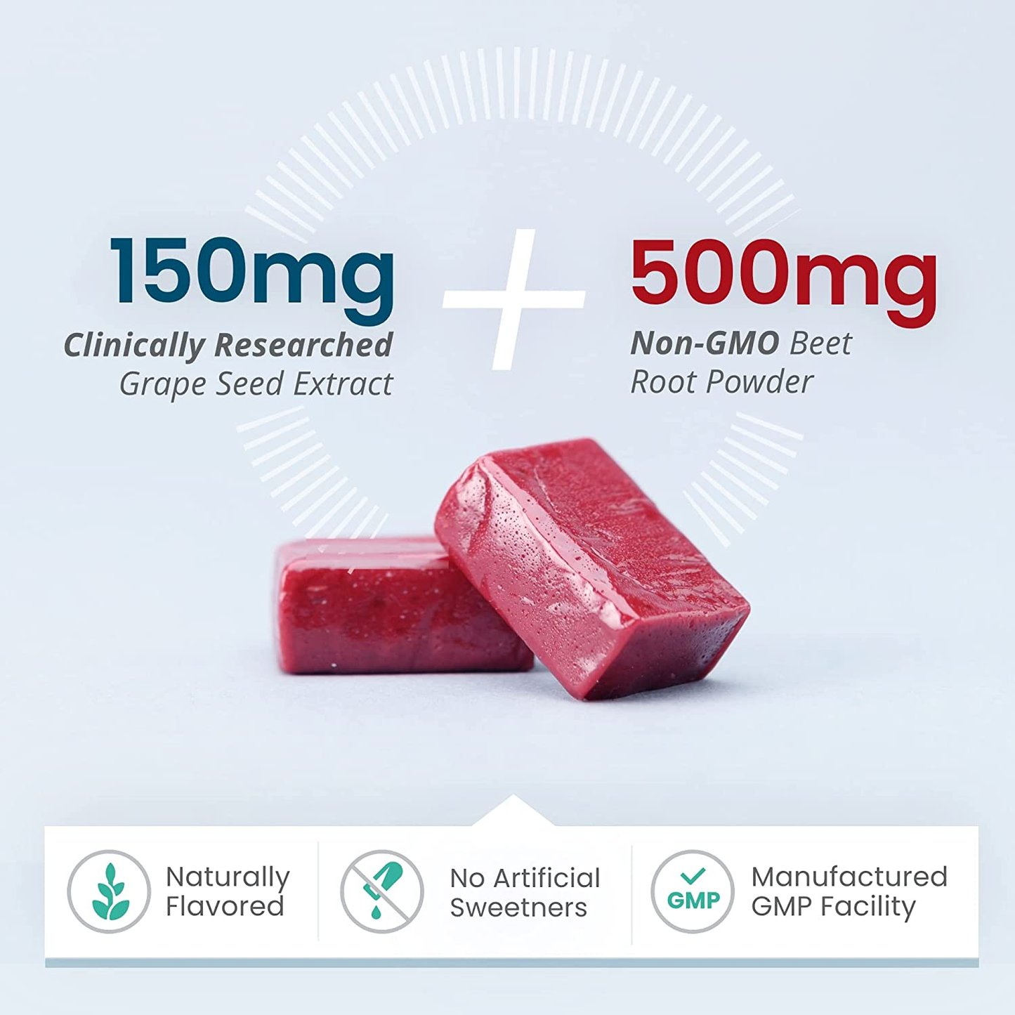 Superbeets Heart Chews - Nitric Oxide Production for Daily Blood Pressure Support & Circulation - Grape Seed Extract & Non-Gmo Beet Energy Chews - Pomegranate Berry Flavor, 60 Count