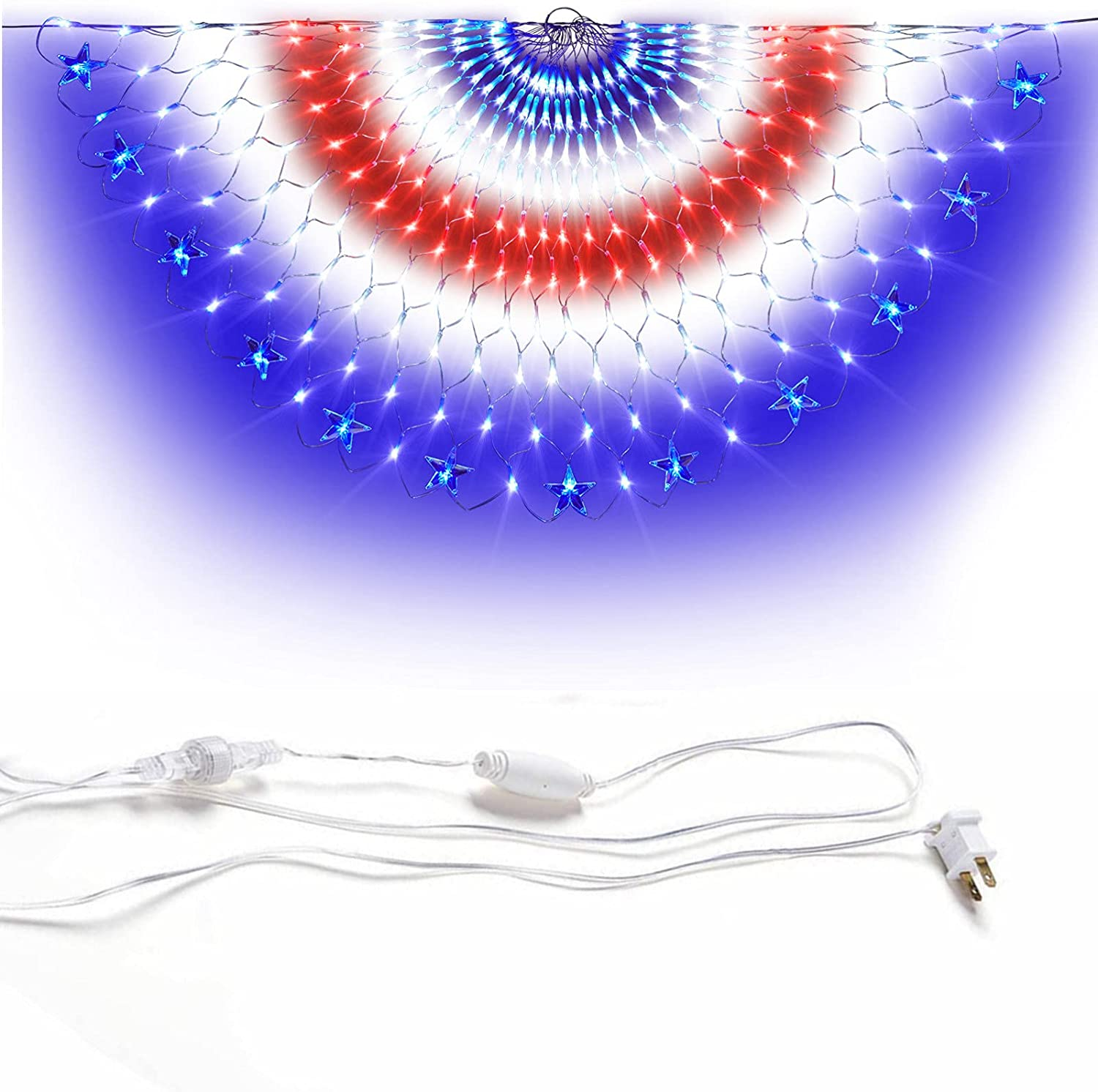 243 Leds American Flag Lights, Waterproof Led Half Fan Flag Light of the United States for Yard Garden Decoration, Festival, Holiday, 4Th of July Lights Independence Day Party Decorations