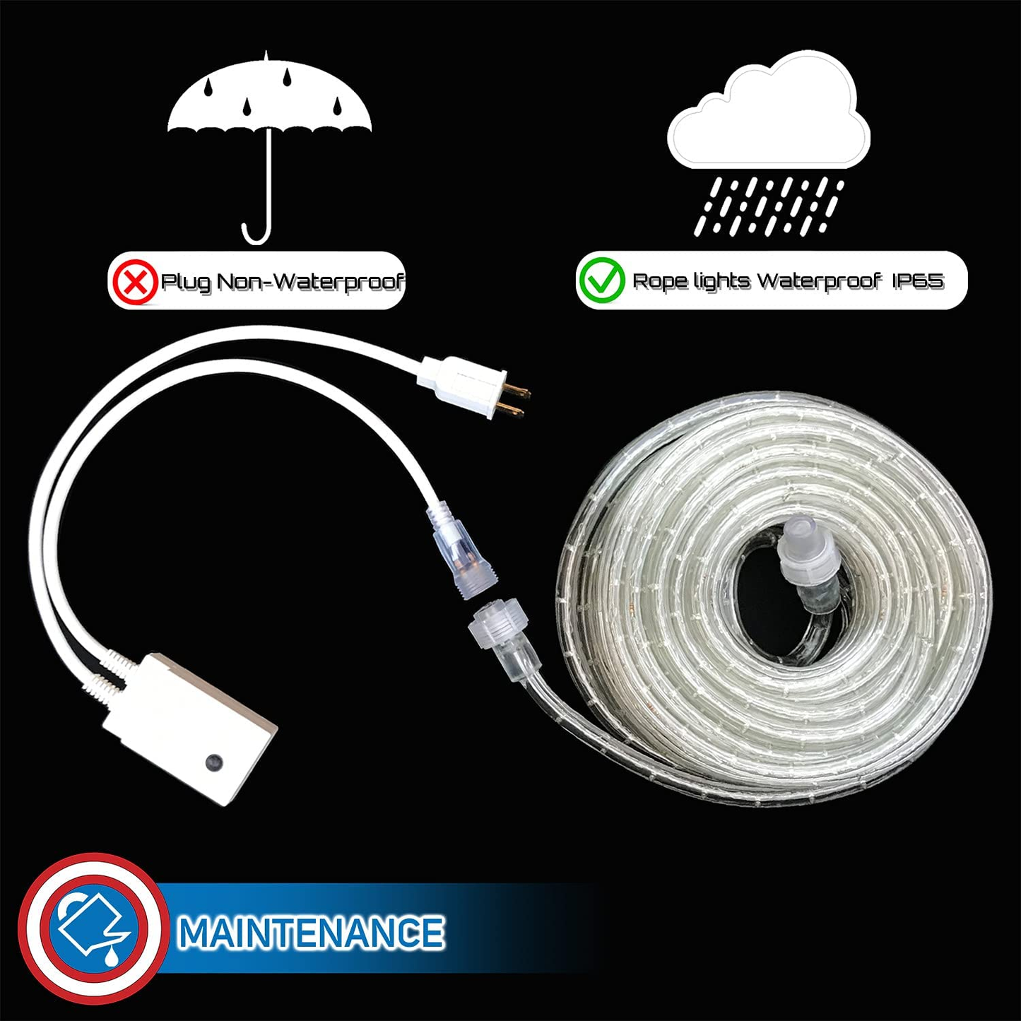 50Ft Blue Red White Led Rope Lights Lamps Kit with Controller Indoor Outdoor Decorative Lighting for Patriotic 4Th of July Memorial Day Decor Patio Deck Flexible String Tube Lights