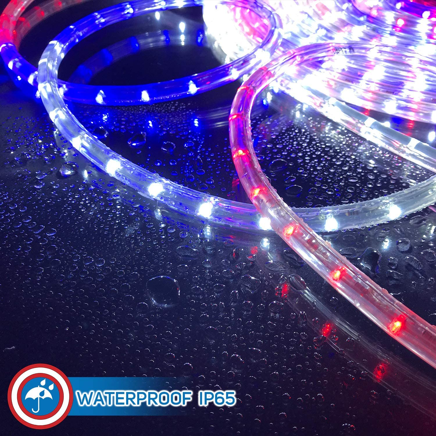 50Ft Blue Red White Led Rope Lights Lamps Kit with Controller Indoor Outdoor Decorative Lighting for Patriotic 4Th of July Memorial Day Decor Patio Deck Flexible String Tube Lights