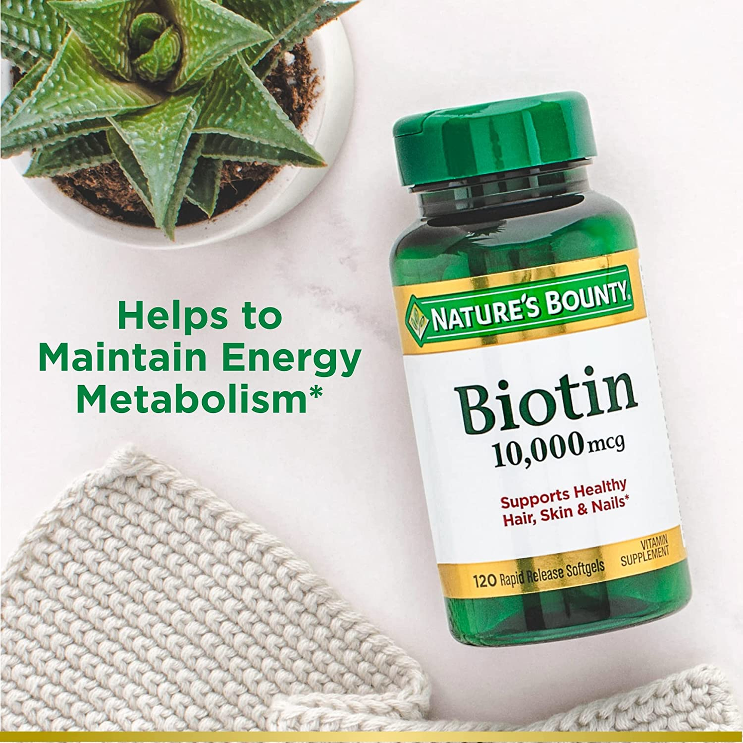 Nature’S Bounty Biotin, Supports Healthy Hair, Skin and Nails, 10000 Mcg, Rapid Release Softgels, 120 Ct