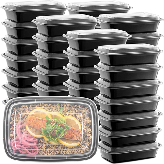 50-Pack Meal Prep Plastic Microwavable Food Containers for Meal Prepping with Lids 28 Oz. 1 Compartment Black Rectangular Reusable Storage Lunch Boxes -Bpa-Free Food Grade -Freezer & Dishwasher Safe
