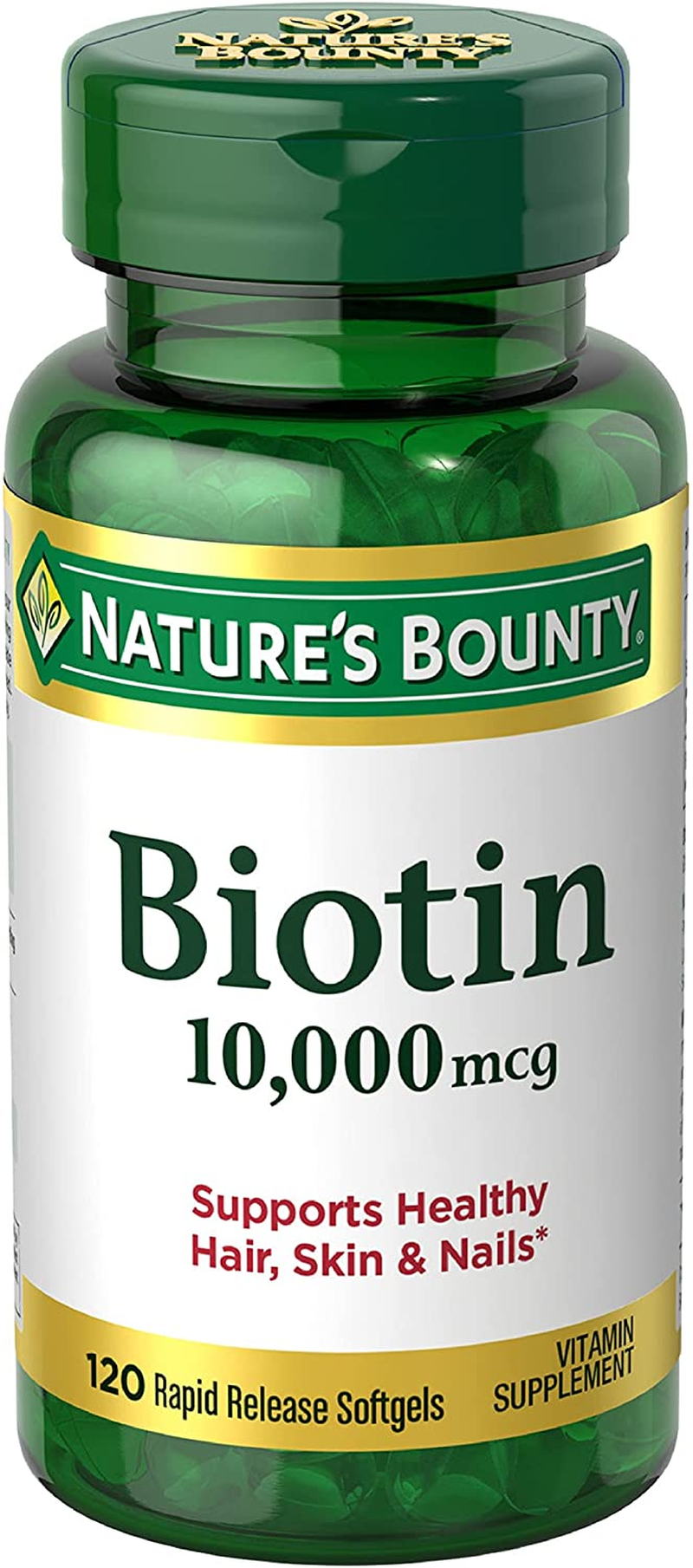 Nature’S Bounty Biotin, Supports Healthy Hair, Skin and Nails, 10000 Mcg, Rapid Release Softgels, 120 Ct