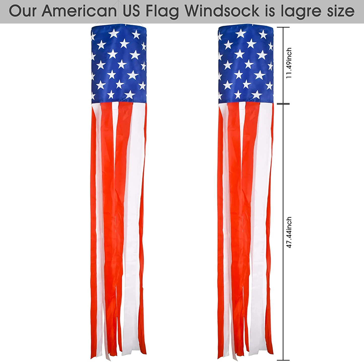 4Th of July Decor,Set of 2 American Flag Windsock 60 Inch,Yard/Garden Clearance Outdoor Decorations Hanging,Wind Socks Hanging with Embroidered Stars Stripes,Fourth of July USA Patriotic Decoration