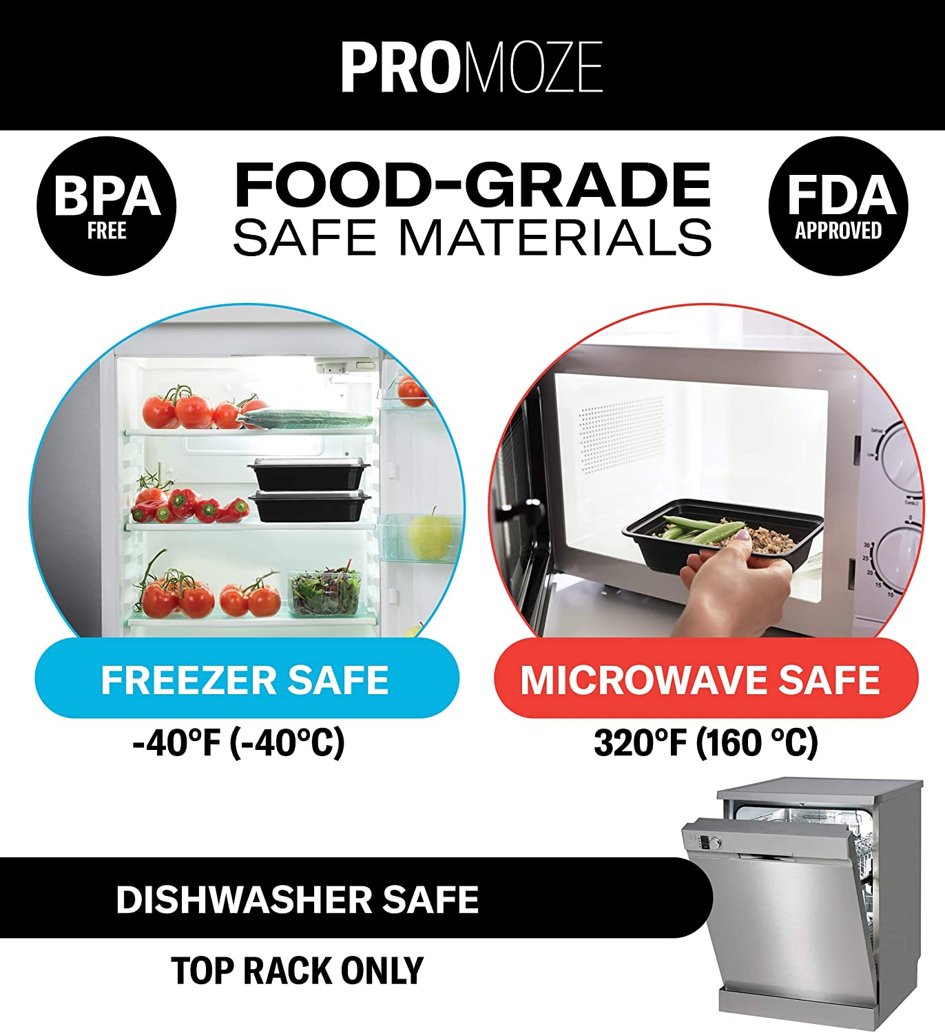 50-Pack Meal Prep Plastic Microwavable Food Containers for Meal Prepping with Lids 28 Oz. 1 Compartment Black Rectangular Reusable Storage Lunch Boxes -Bpa-Free Food Grade -Freezer & Dishwasher Safe