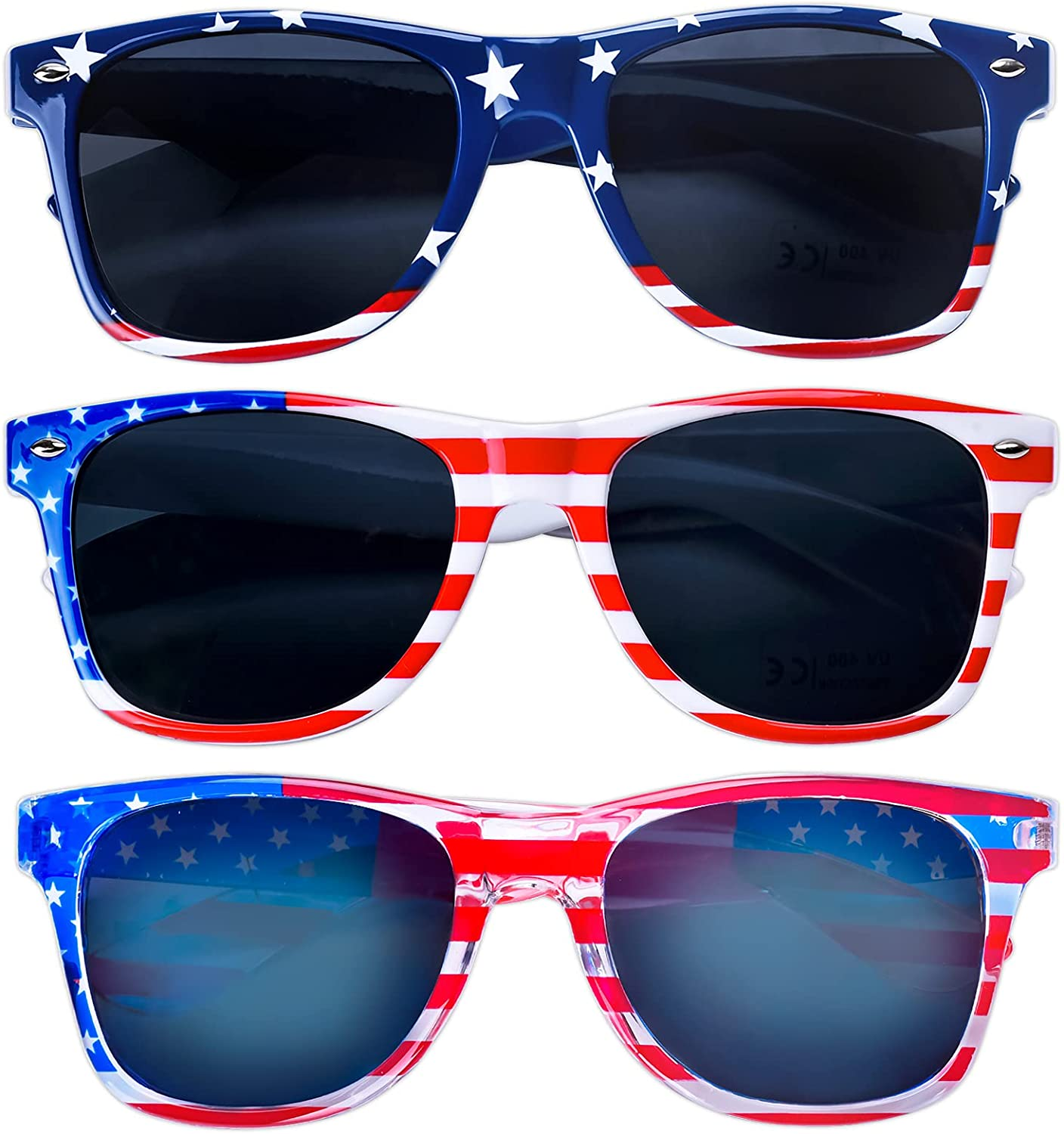 3 Pairs American Flag Sunglasses, 4Th of July Decorations Frame Sunglasses for Women Men Teens, Patriotic Party Favors Supplies Independence Day Memorial Day Decorations 4Th of July Accessories