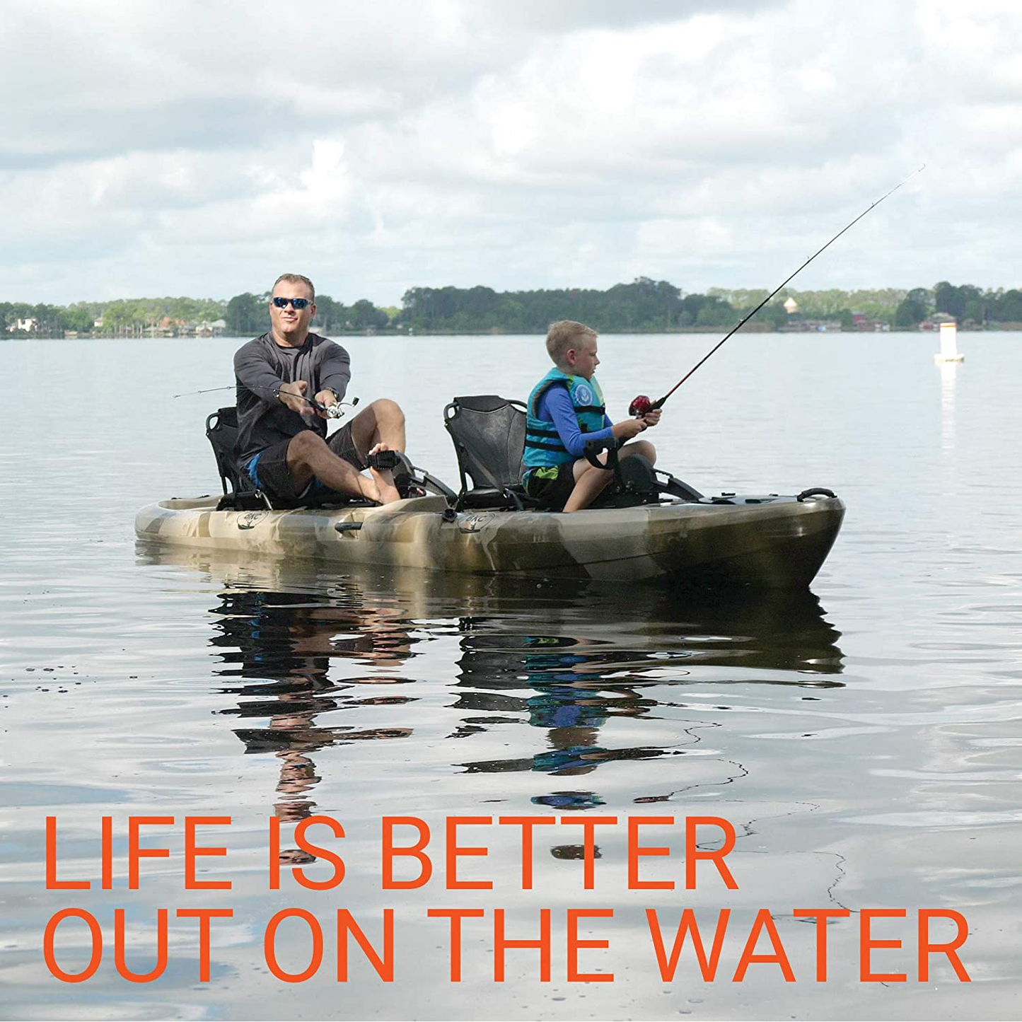 BKC TK122U 12' 6" Tandem 2 or 3 Person Sit on Top Fishing Kayak W/Upright Aluminum Frame Seats, 2 Paddles and 4 Fishing Rod Holders Included