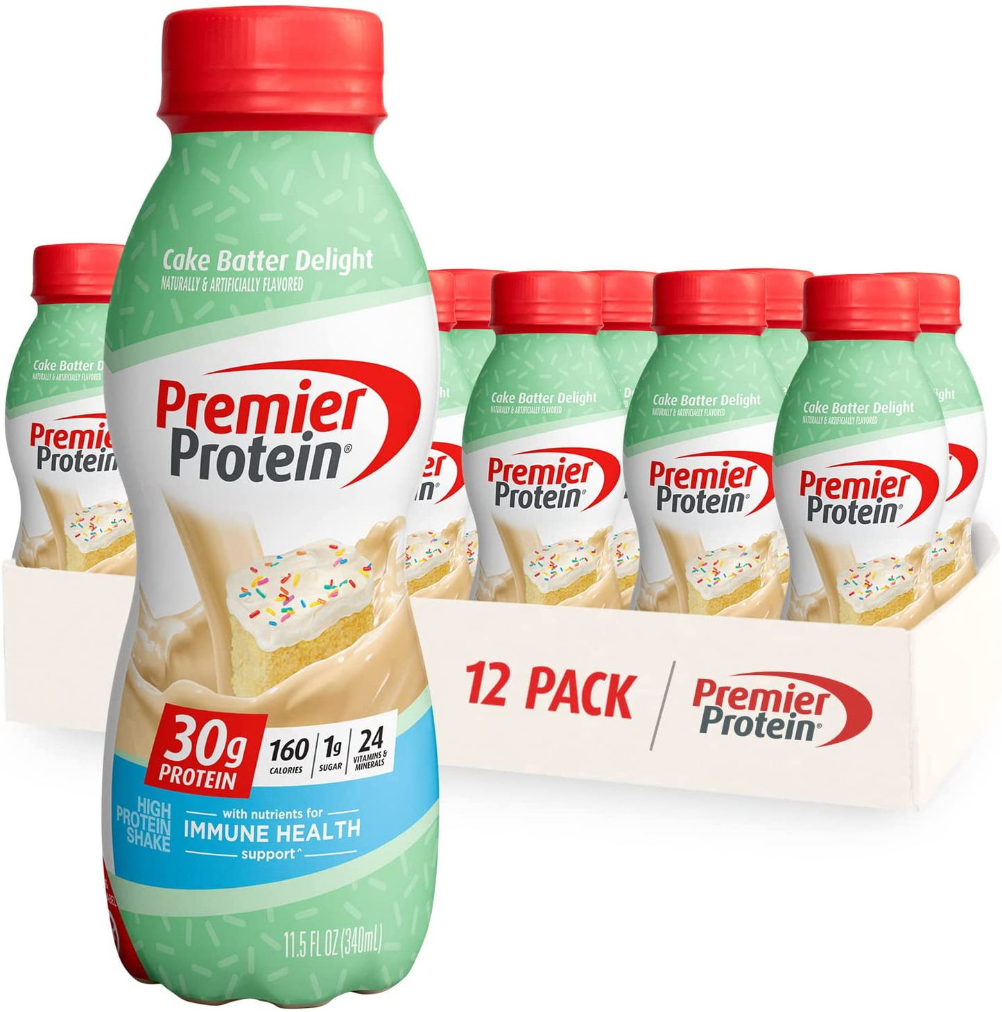 Shake, Cake Batter Delight, 30 G Protein, 1 G Sugar, 24 Vitamins & Minerals, Nutrients to Support Immune Health, Cream, 11.5 Fl Oz, Pack of 12