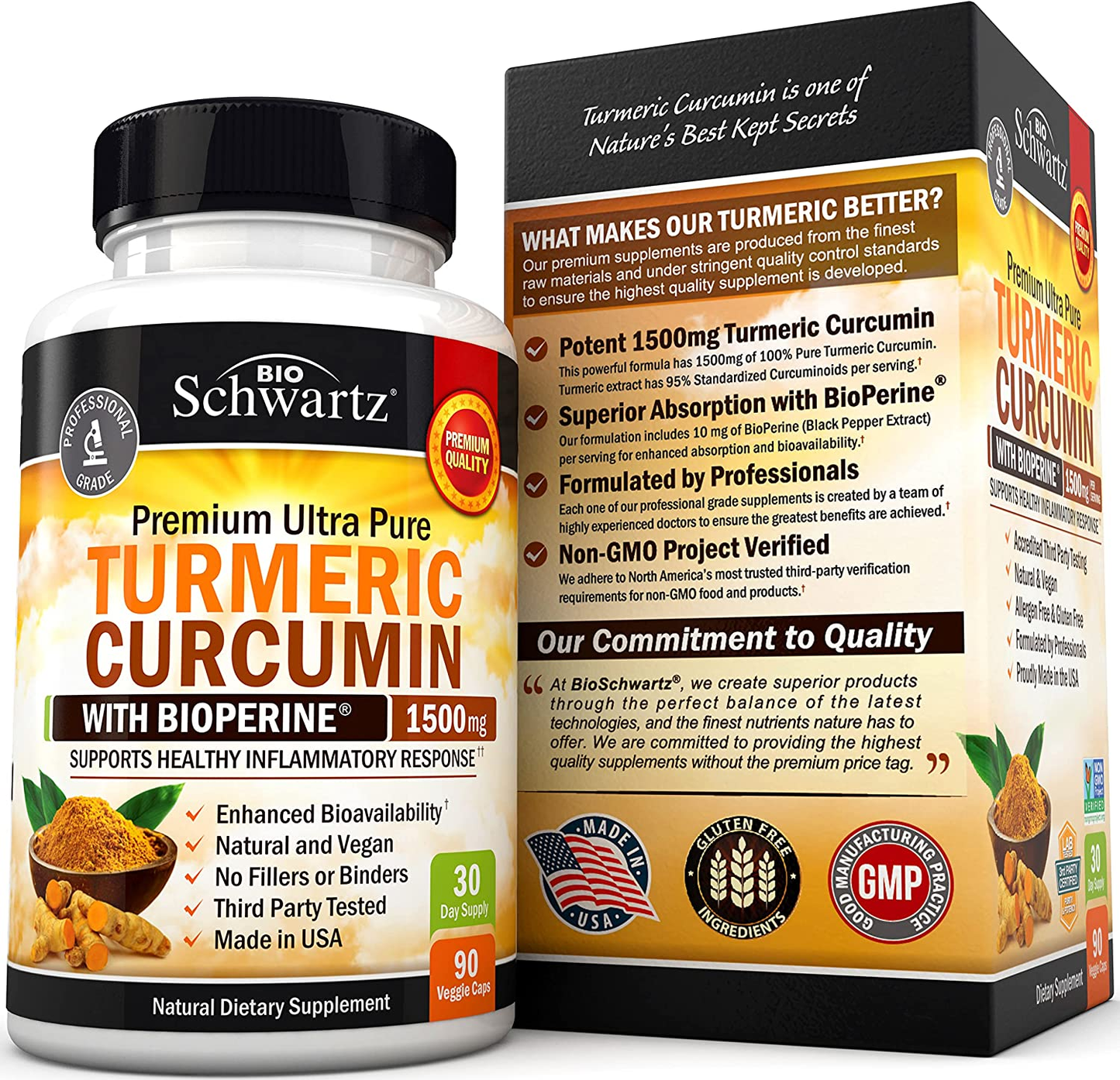 Turmeric Curcumin with Bioperine 1500Mg - Natural Joint & Healthy Inflammatory Support with 95% Standardized Curcuminoids for Potency & Absorption - Non-Gmo, Gluten Free Capsules with Black Pepper.
